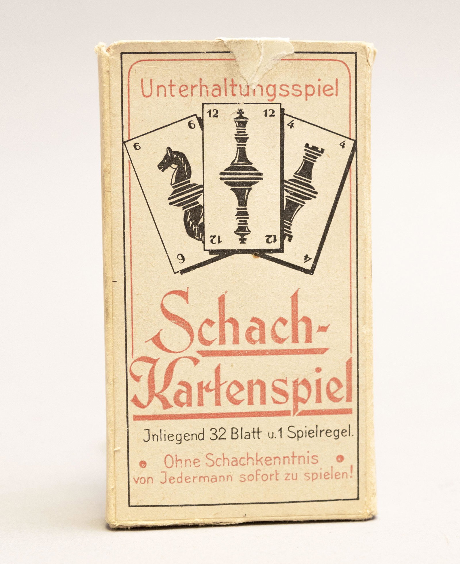 German or Austrian Chess Playing Cards,: German or Austrian Chess Playing Cards, "Schach-Kartenspiel, Unterhaltungsspiel, Inliegend 32 Blatt u. 1 Spielregel. Ohne Schachkenntnis von Jedermann sofort zu spielen!" (Chess Playing Card