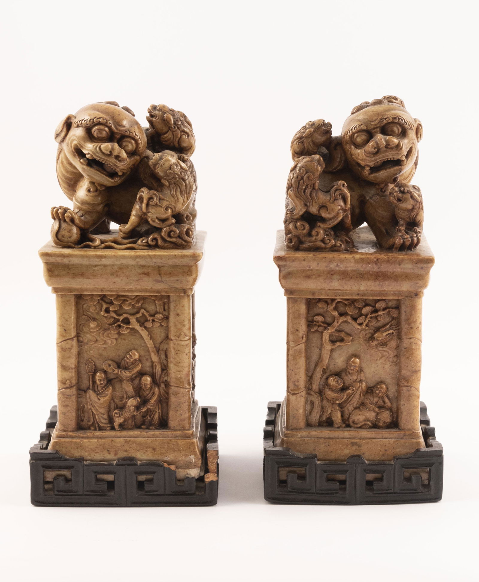 Pair of Antique Chinese Soapstone Foo Dogs Height: 9 (1 of 3)