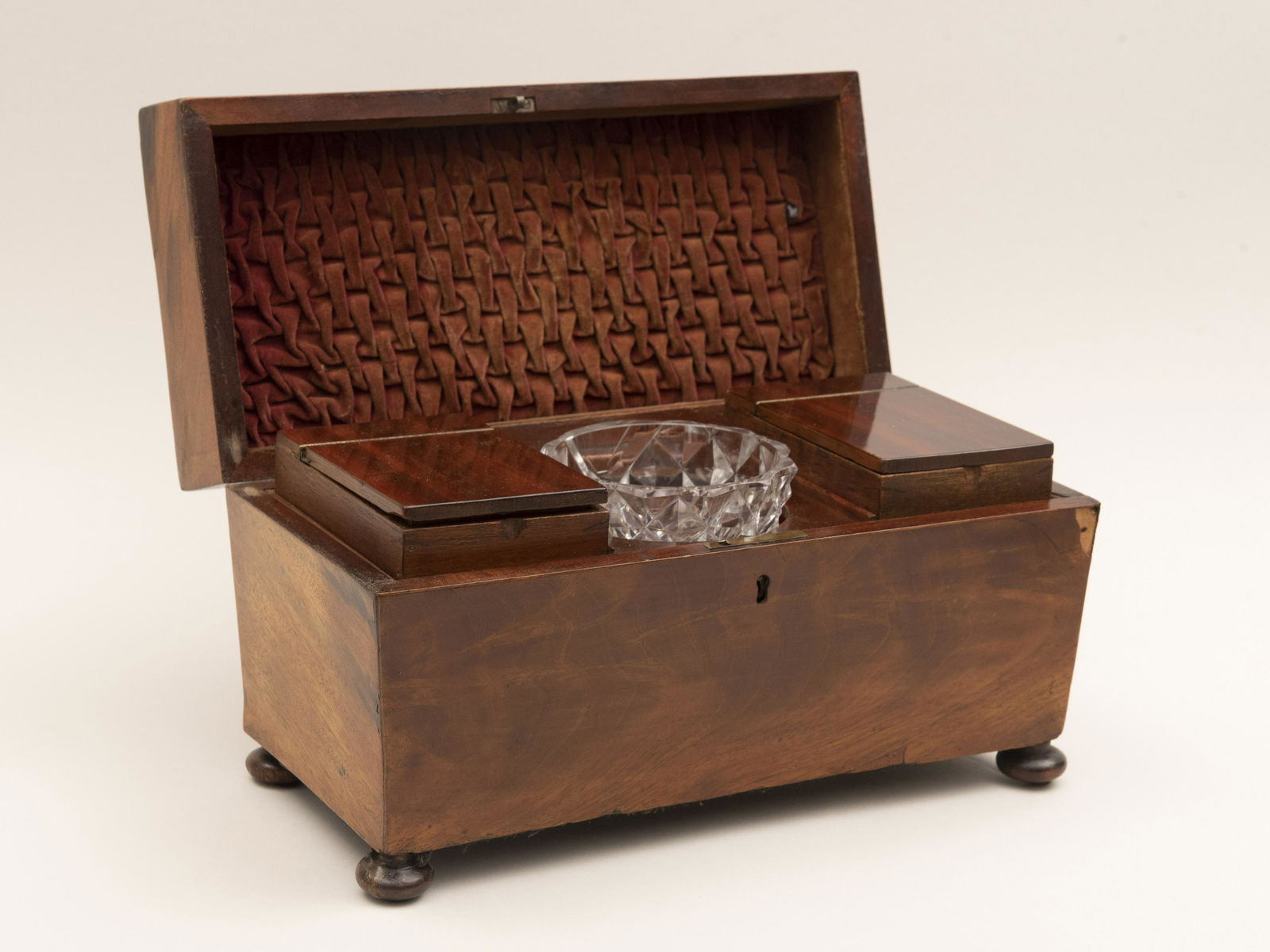 Antique English Mahogany Tea Caddy Height 7 1/2 inches, (1 of 3)