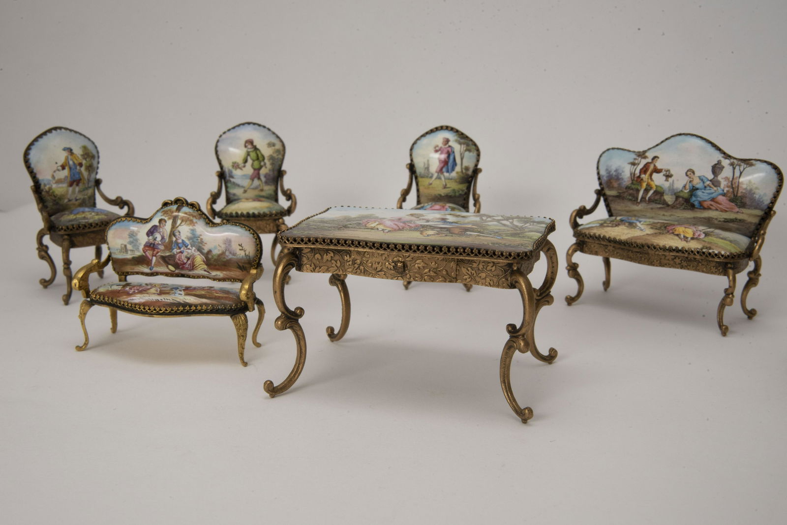 Seven Piece French Enamel Miniature Salon Set (1 of 1)