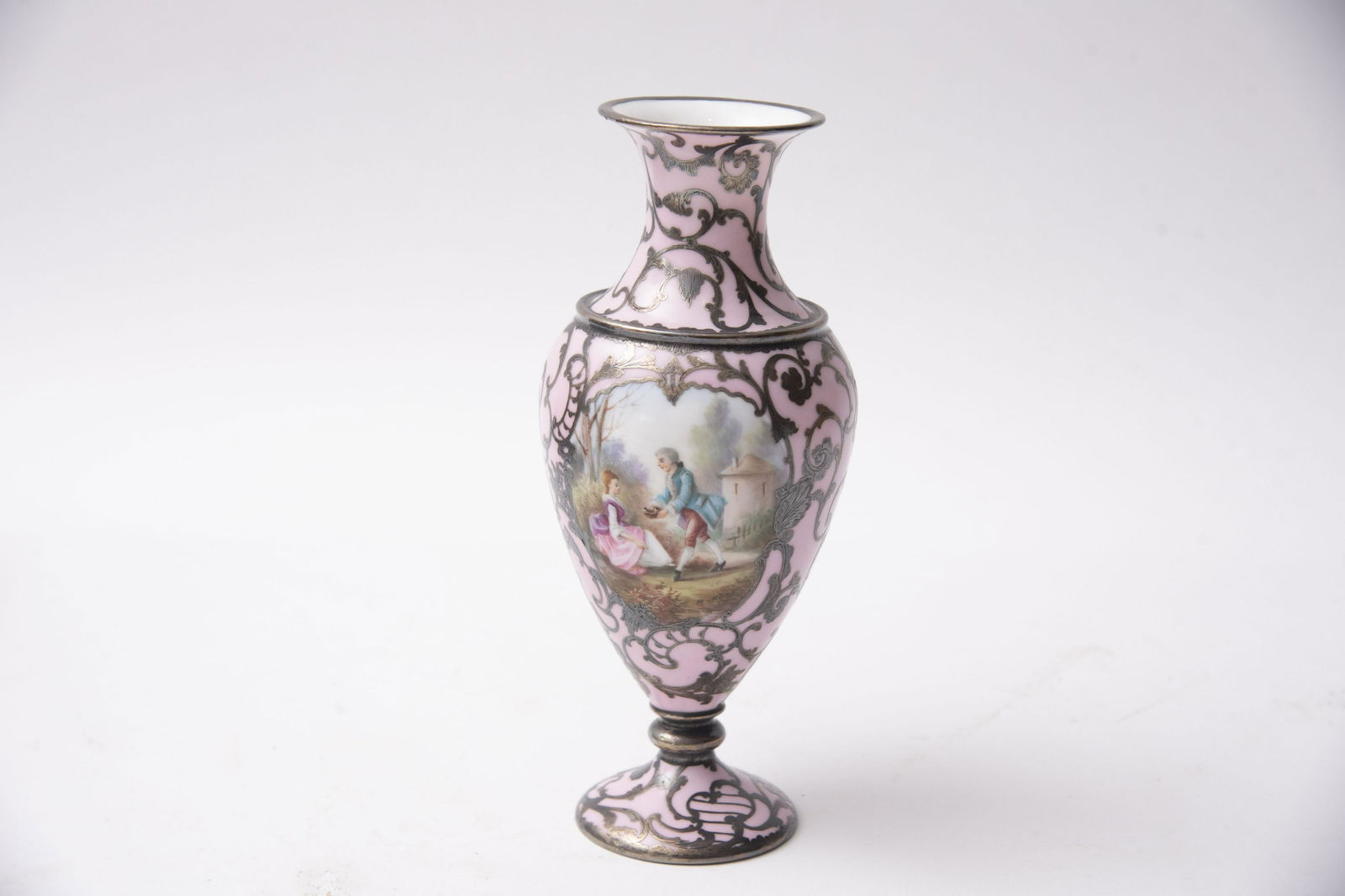 Silver Overlay Limoges Porcelain Vase 9 inches in (1 of 2)