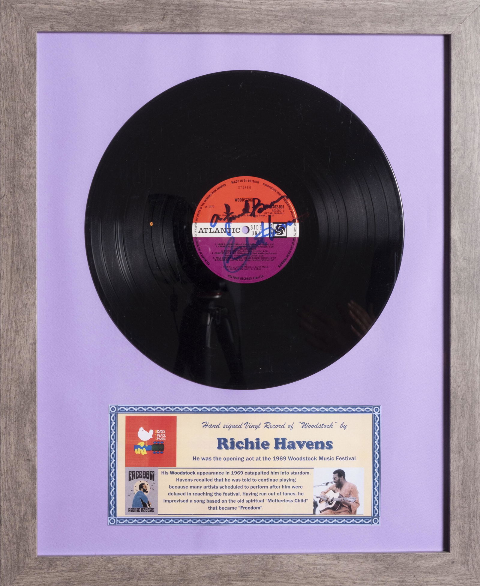 Richie Havens Signed Woodstock LP Record. (1 of 1)
