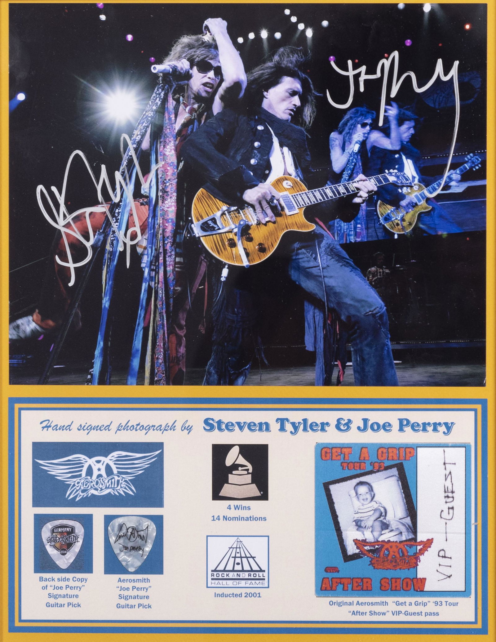 Aerosmith signed Photo, Concert Pass And Pick (1 of 2)