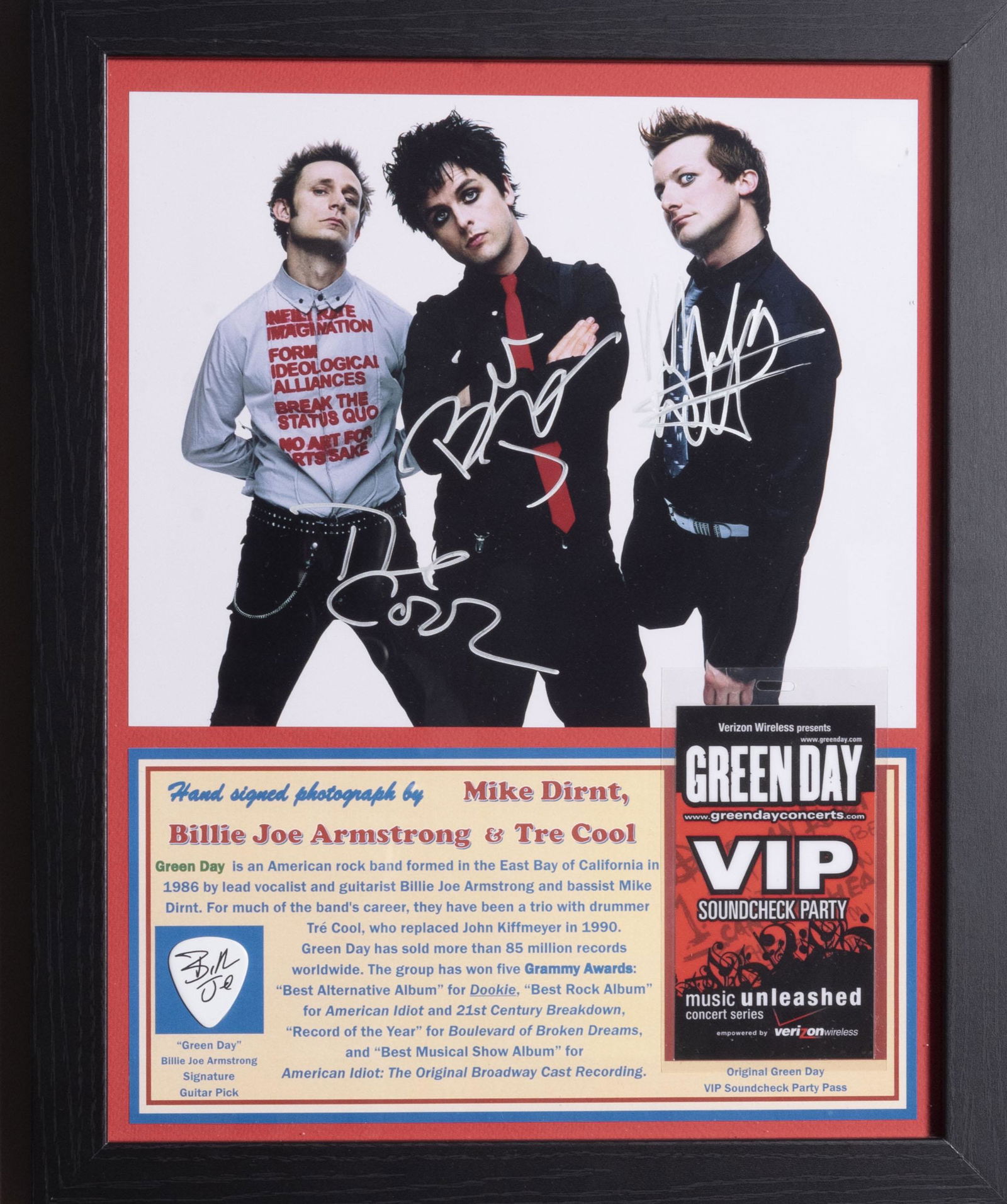 Green Day Signed Photo, VIP Pass And Pick (1 of 1)