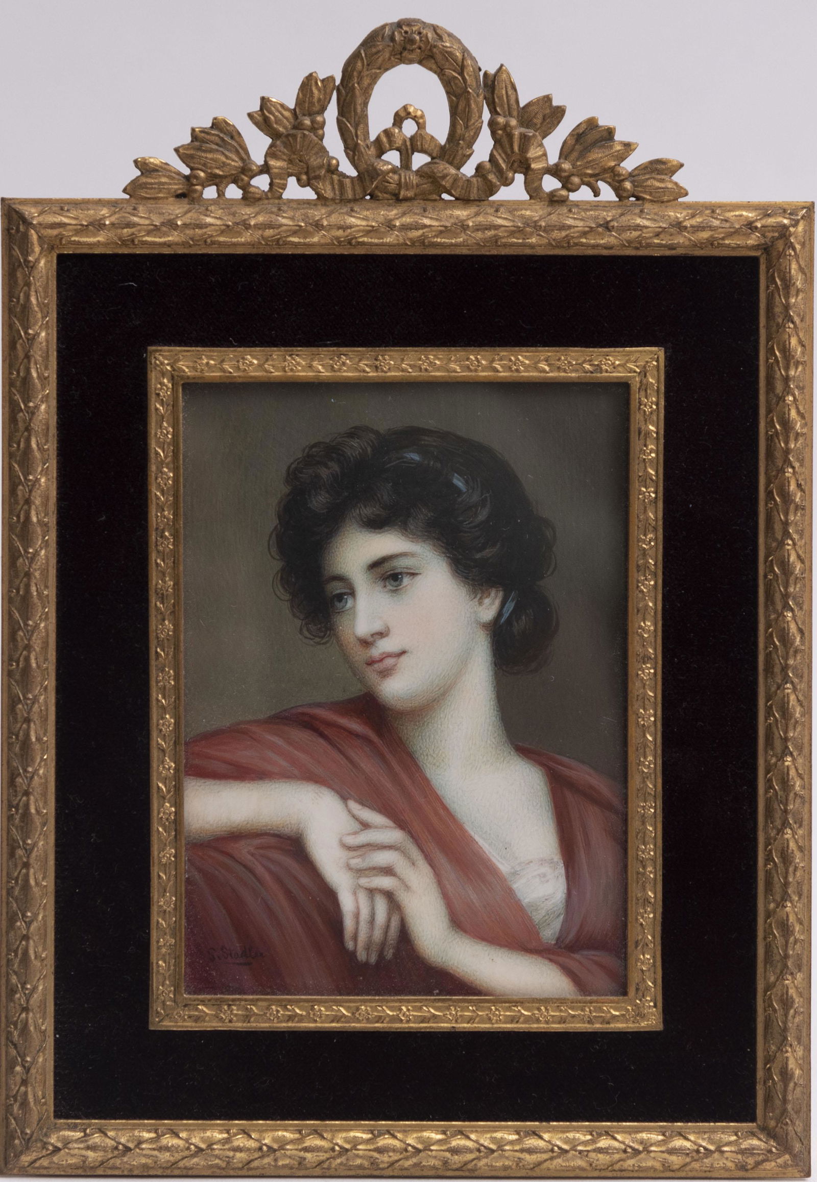 Antique Portrait Miniature of a Young Lady, mounted in (1 of 1)