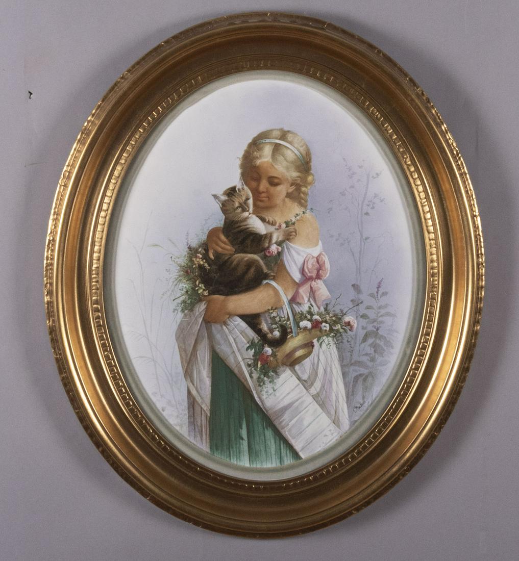 A Pair of Hand Painted Porcelain Plaques, each signed (1 of 2)