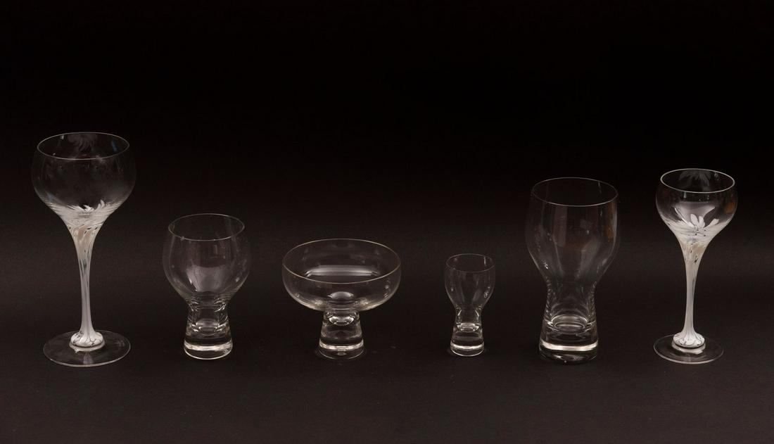 A Set of 45 Rosenthal Studio Linie Glassware in two: A Set of 45 Rosenthal Studio Linie Glassware in two patternsVintage weighted bottom crystal glasses, as well as red and white wine glasses with art glass stems.