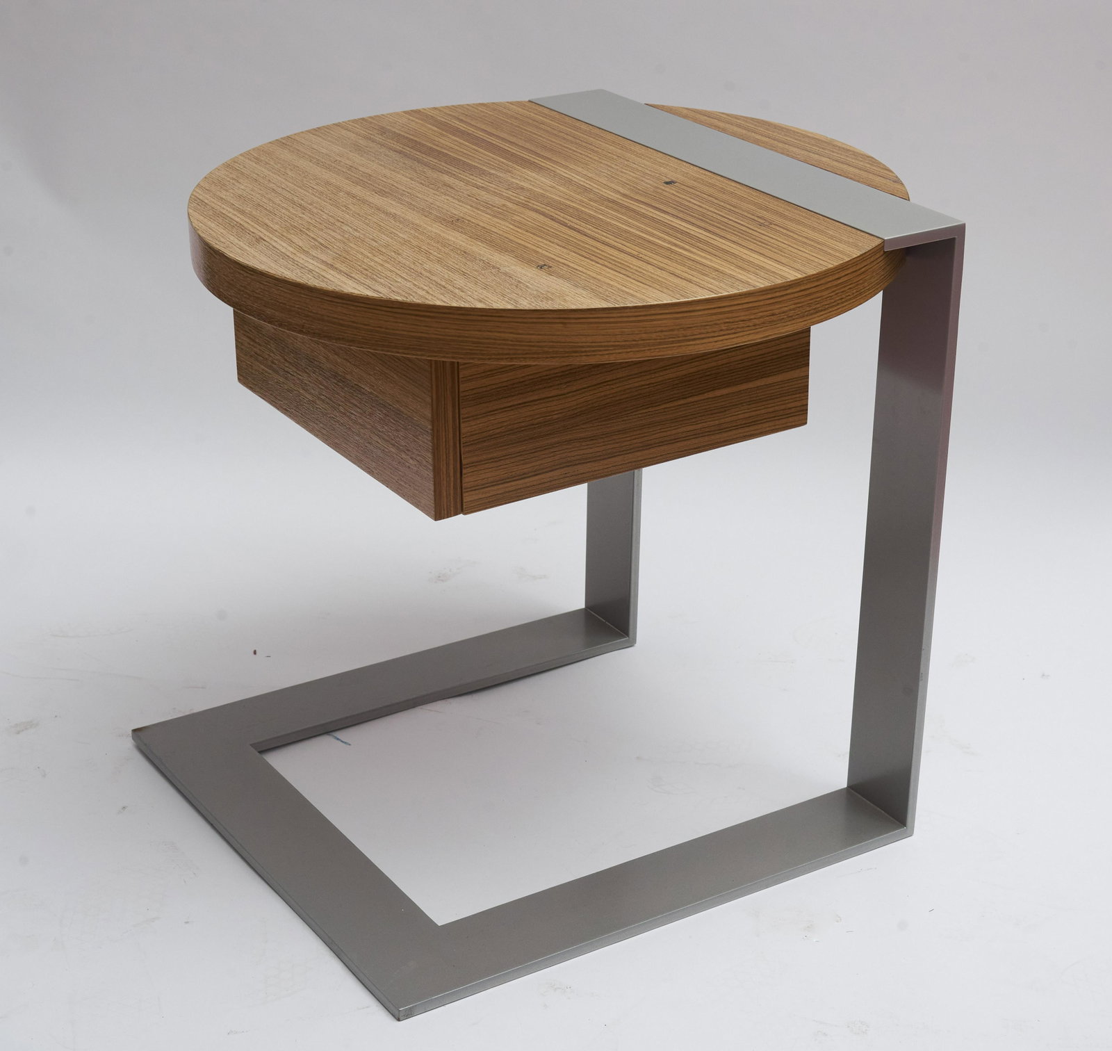 Antoine Proulx Side Table: Antoine Proulx Side Table 21" Diameter of circular top 13" from floor to bottom of drawer. The base is approximately 18.5" square and 20 in height.