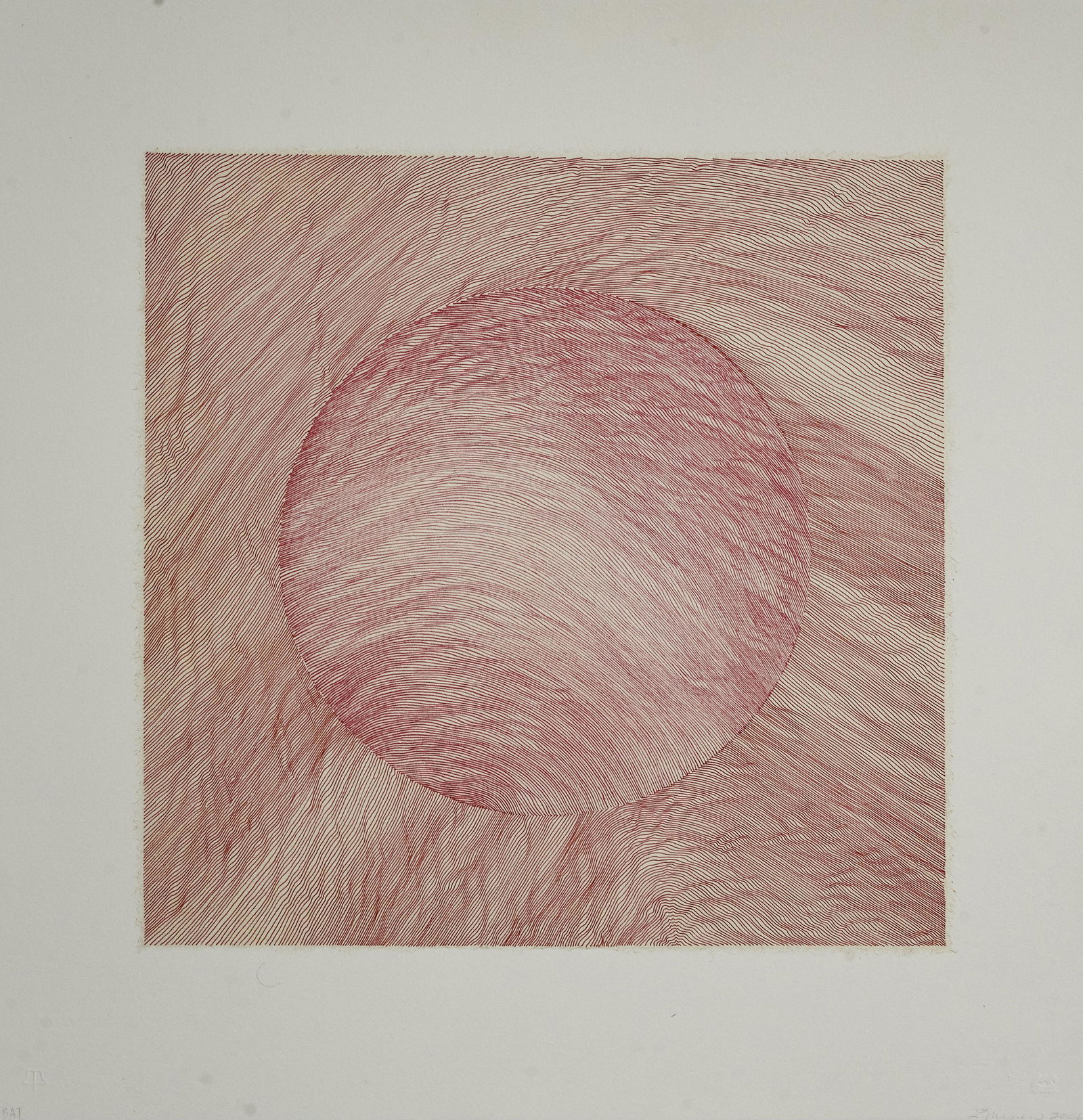 Linn Meyers, American (b. 1968), Untitled, Red, 2006,: Linn MeyersAmerican (b. 1968)Untitled, Red, 2006etchingsigned and dated in pencil lower margin, unframed.15 x 15 inches