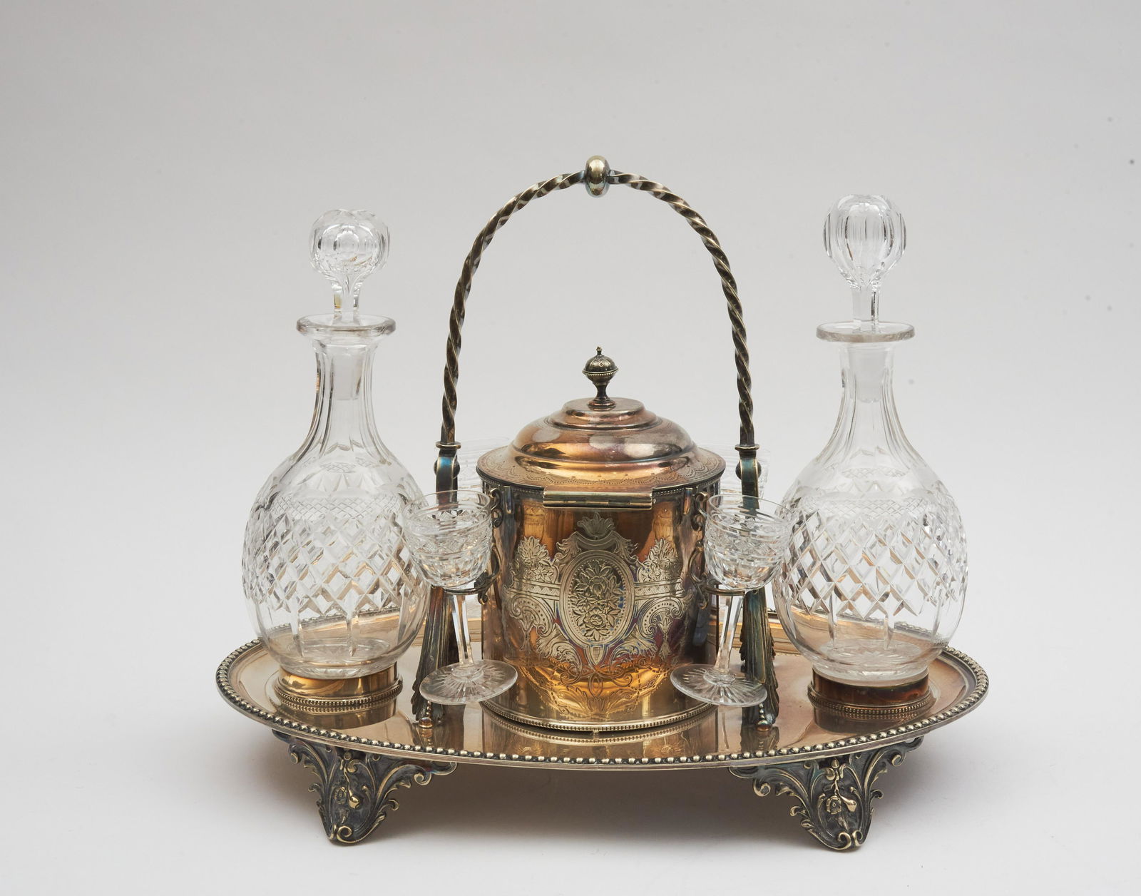 A Victorian silver and crystal cocktail set 16" wide (1 of 2)