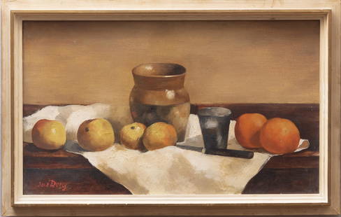 Rene Durey, French 1890-1959, Still Life, oil on: Rene DureyFrench, 1890-1959Still Lifeoil on canvassigned lowr left, framed.12 1/2 x 21 1/2 inches