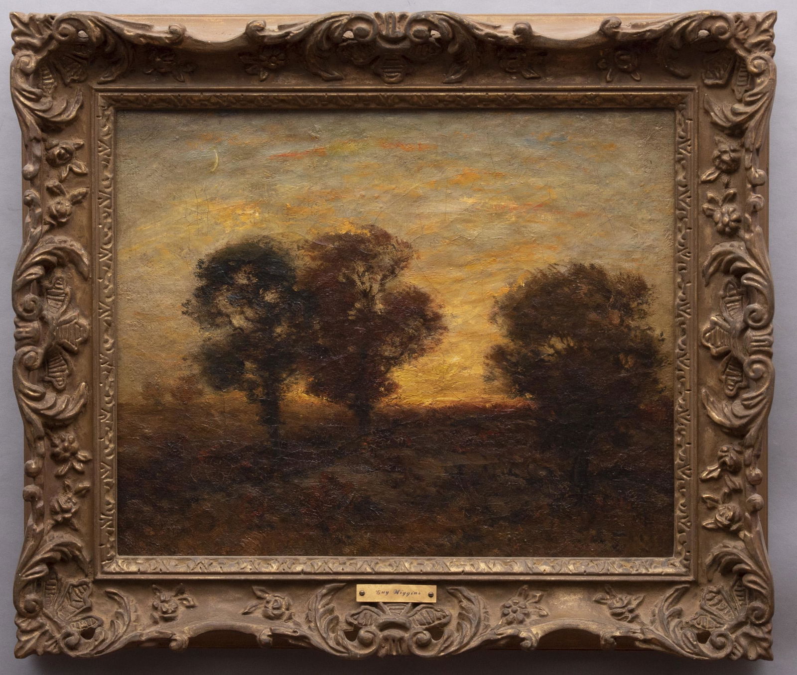 Guy Carleton Wiggins, American (1883-1962), Sunset,: Guy Carleton WigginsAmerican, (1883-1962)Sunset, Lyme, Connecticutoil on canvassigned and titled verso, gilt-framed.18 x 22 inches