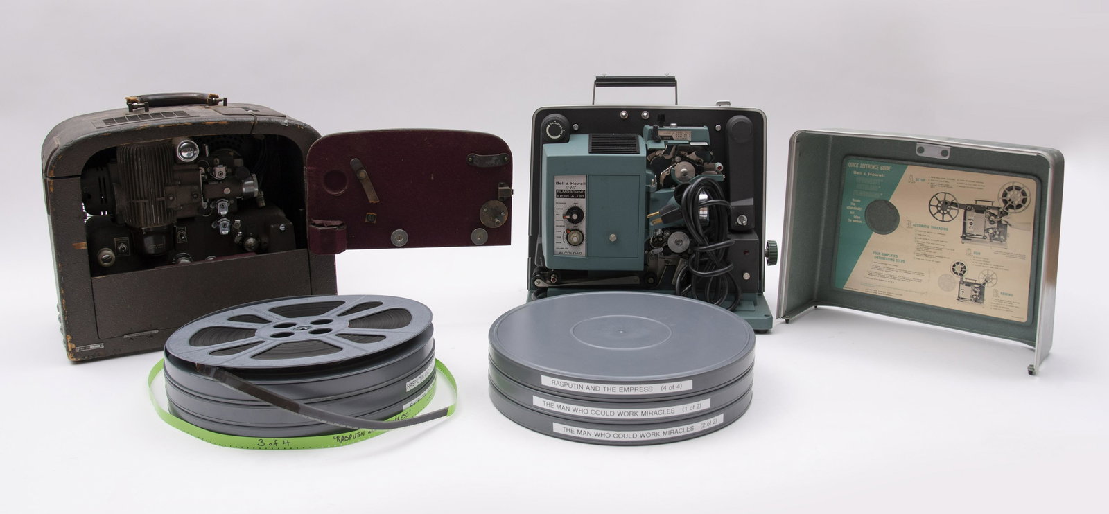 Large Collection of 16mm Film Reels including Classics: Large Collection of 16mm Film Reels including Classics as well as T.V. Episodes; together with Five Projectors and a screen.Titles include: African Queen, Bringing Up Baby, Destry Rides Again, Dracula