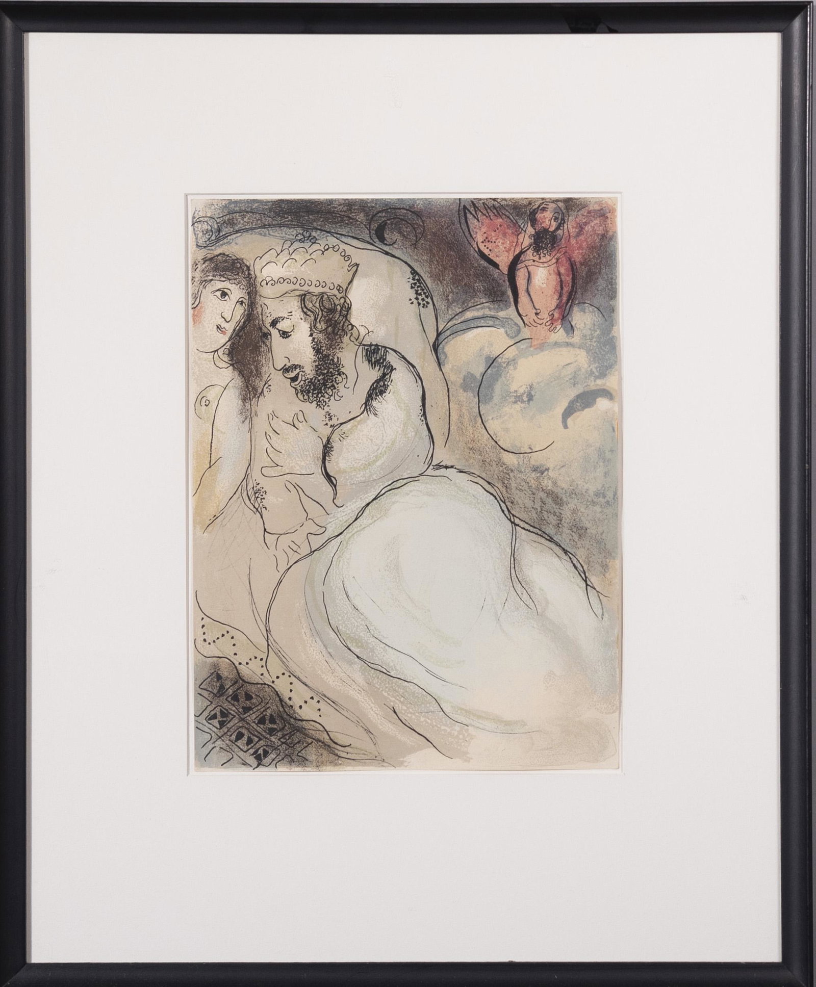 Marc Chagall, Russian 1887-1985, Sara et Abimelech: Marc Chagall Russian, 1887-1985 Sara et Abimelech (Sara and Abimelech) M239/262 color lithograph from Drawings for the Bible, 1960 framed. 14 x 10 1/4 inhes