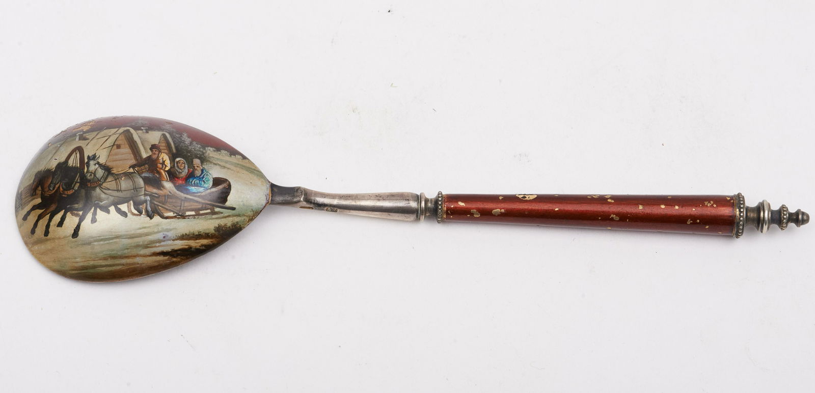 A Russian Lacquered Enamel Pictorial Spoon 8.5" (1 of 4)