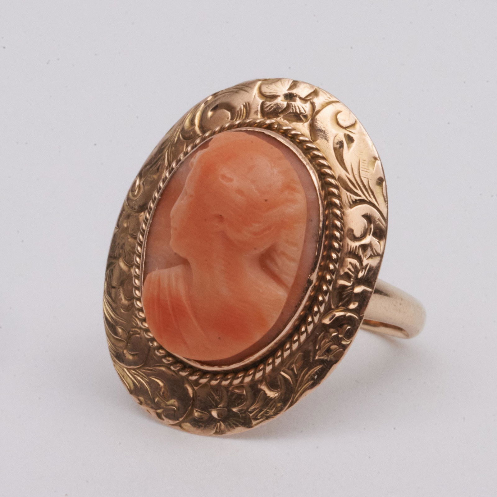 Antique Coral Color Cameo and 10K Ring (1 of 1)