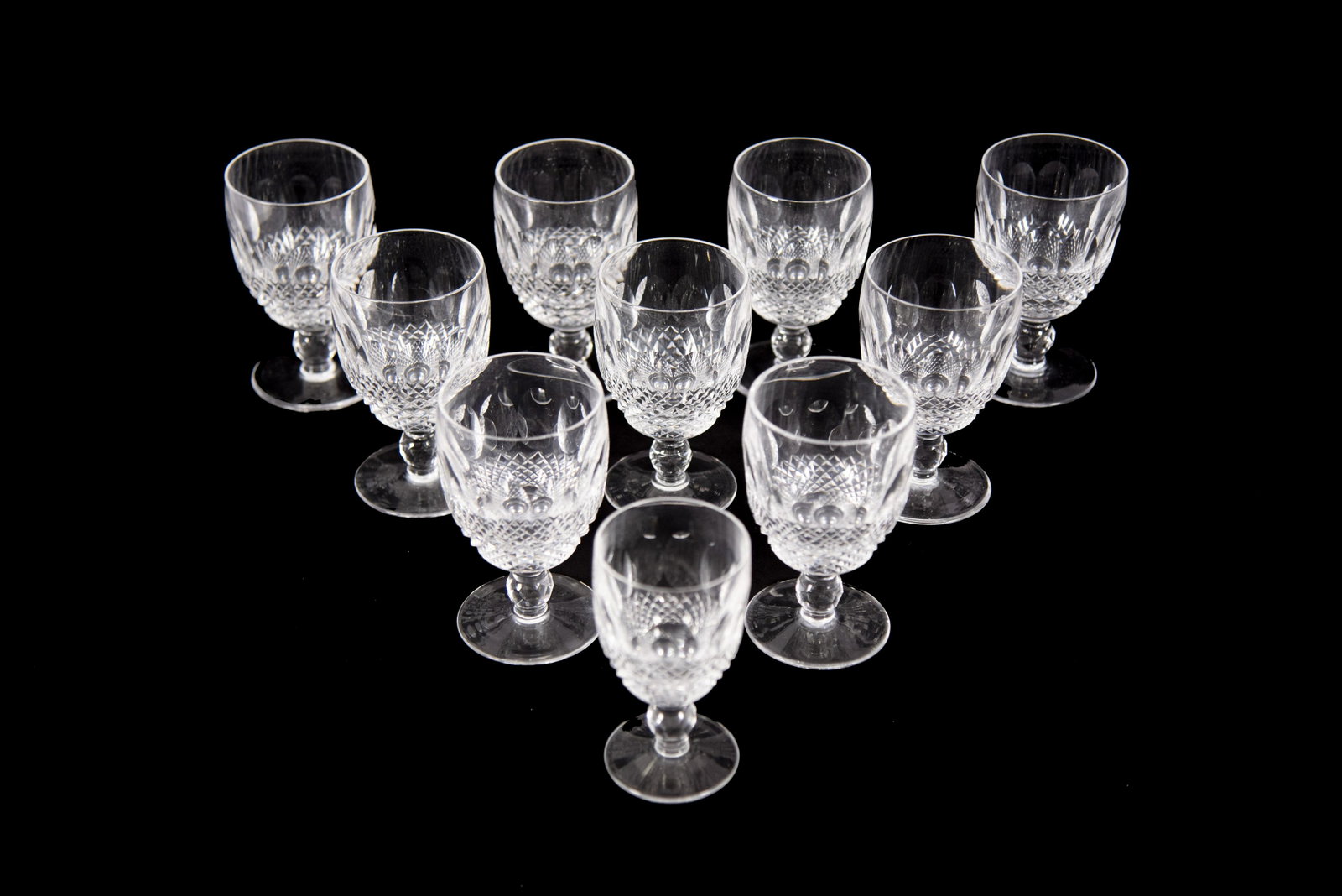 Collection of Waterford Crystal Stemware 3 inch: Collection of Waterford Crystal Stemware Nine Waterford Crystal Colleen pattern wine glasses 3 inch diameter, 5 inches in height