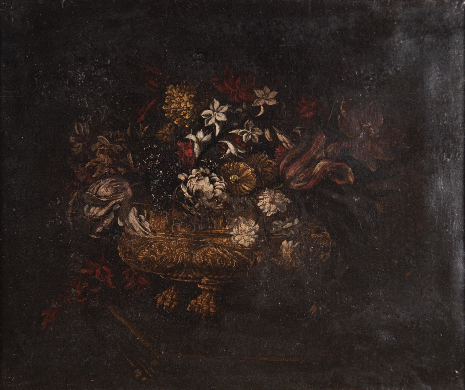 , Continental School 19th century, Floral Still life,: Continental School, 19th century Floral Still life oil on canvas, lined unsigned, gilt-framed. 24 1/2 x 29 inches