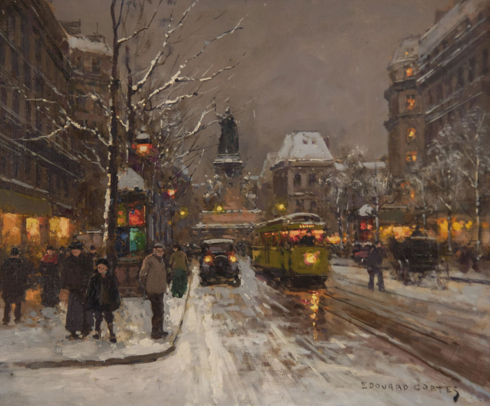 Edouard Leon Cortes, France (1882-1969), Republique,: Edouard Leon CortesFrance, (1882-1969)Republique, Evening Snowoil on canvassigned lower right, gilt-framed.This painting was acquired in 1967 from the artist by Johnson Galleries, Chicago.