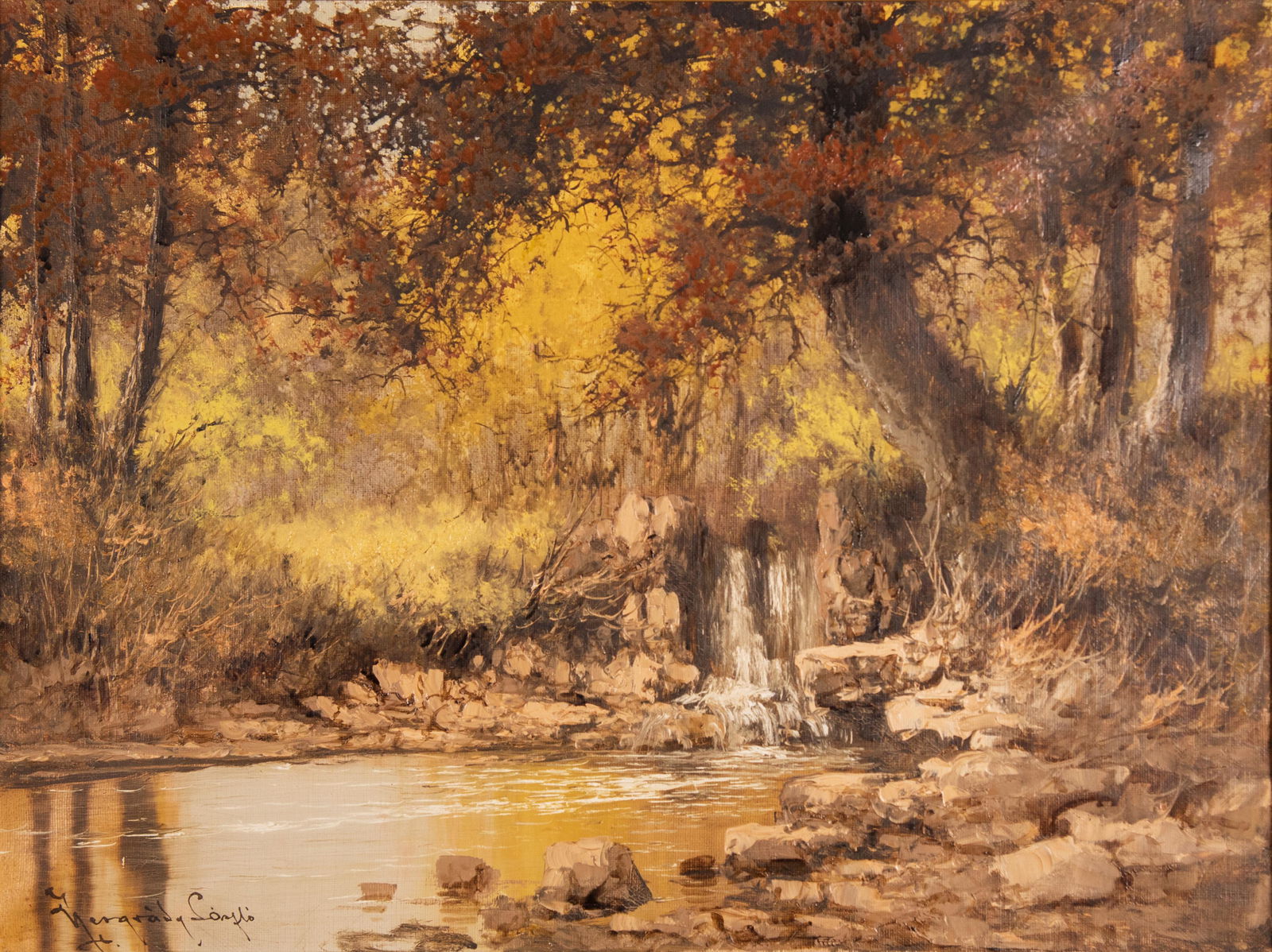 Laszlo Neogrady, Hungary (1892-1962), Autumn Landscape: Laszlo NeogradyHungary, (1892-1962)Autumn Landscape with Waterfalloil on canvassigned lower left, gilt-framed.24 x 32 inches