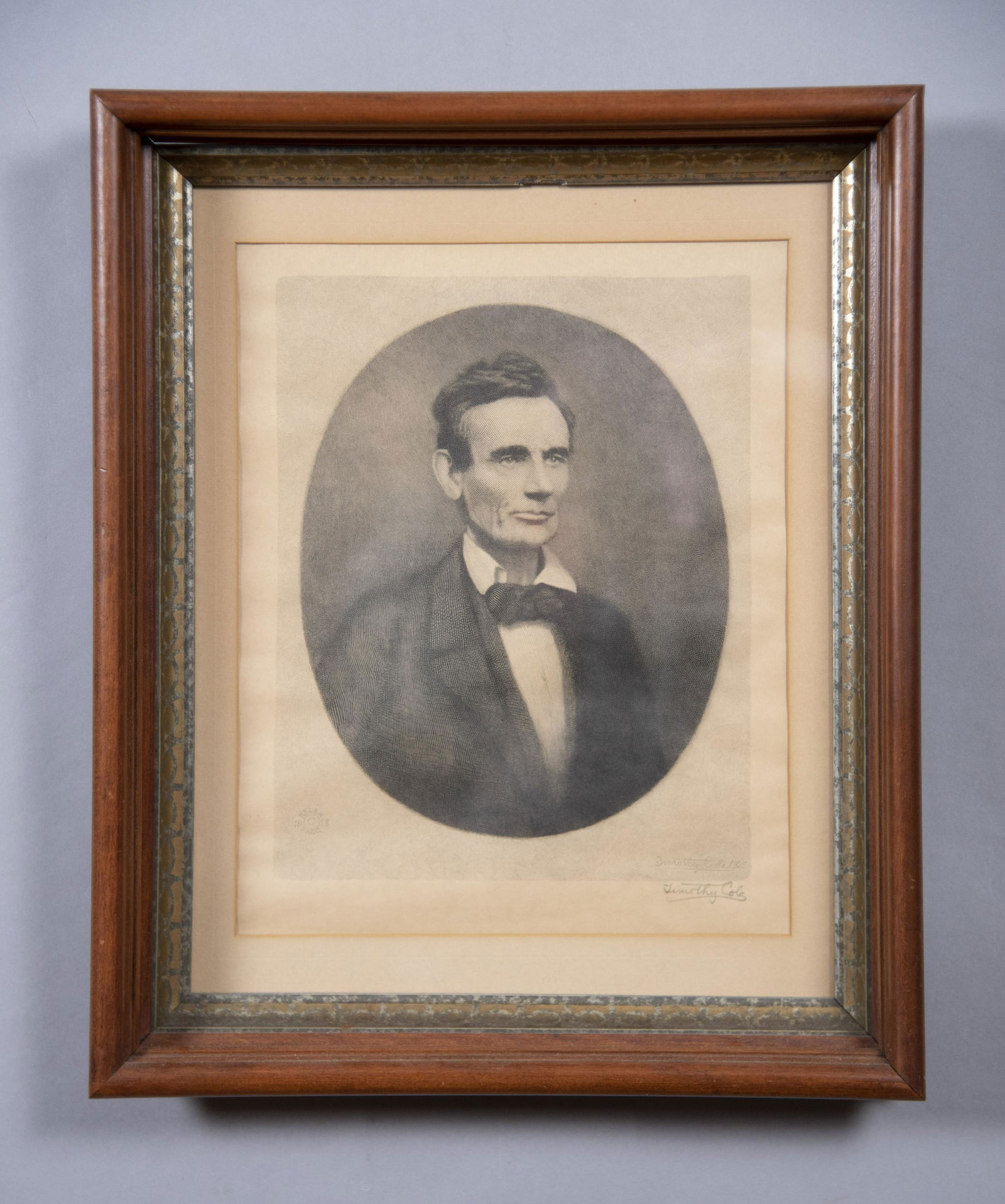 Timothy Cole, American (1852-1931), Three Portraits:: Timothy ColeAmerican, (1852-1931)Three Portraits: Abraham Lincoln and two Portraits of George Washingtonengravingseach signed in pencil, in period frames.