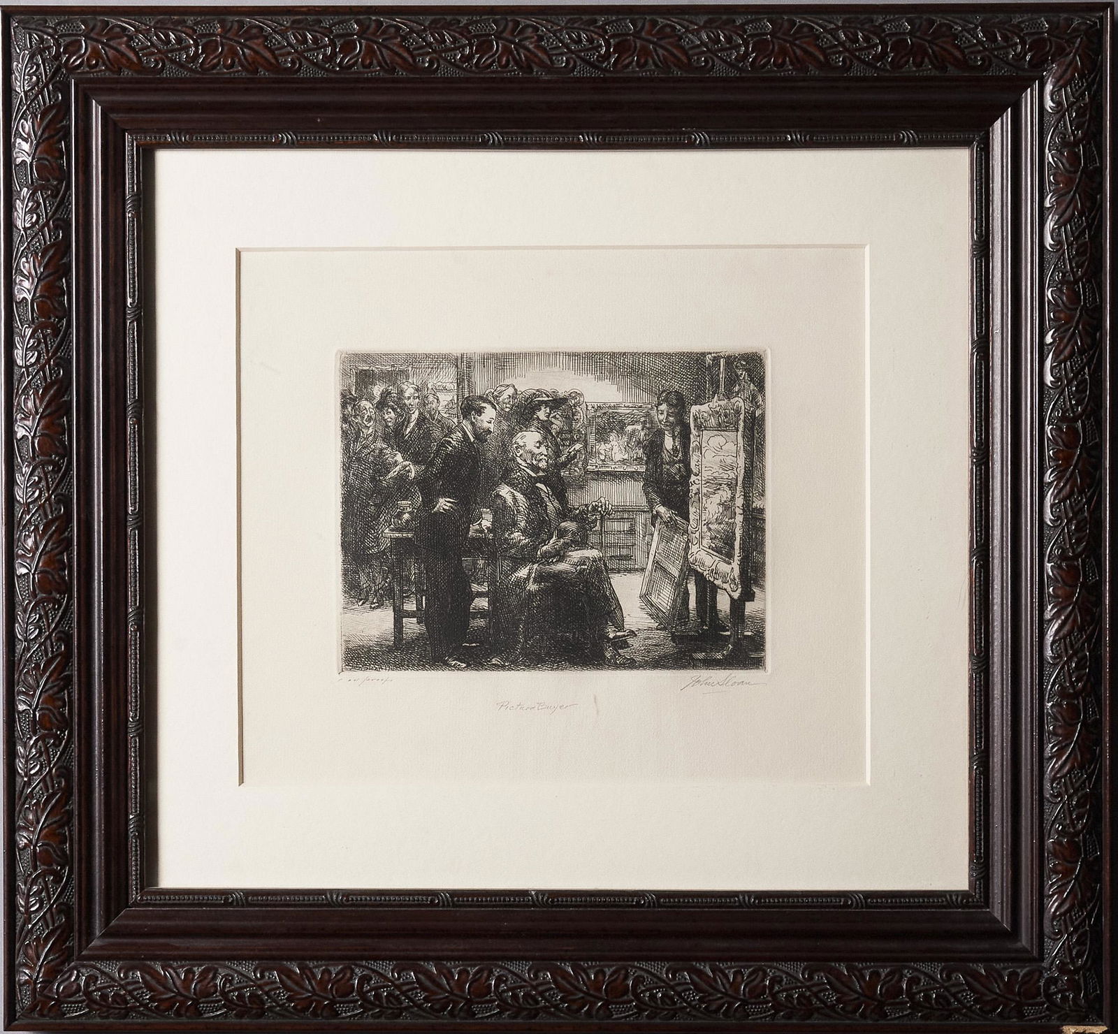 John Sloan, American (1871-1951), The Picture Buyer,: John SloanAmerican, (1871-1951)The Picture Buyeretching, from 100 proofssigned, titled and annotated in pencil lower margin, framed.5 1/4 x 6 3/4 inches