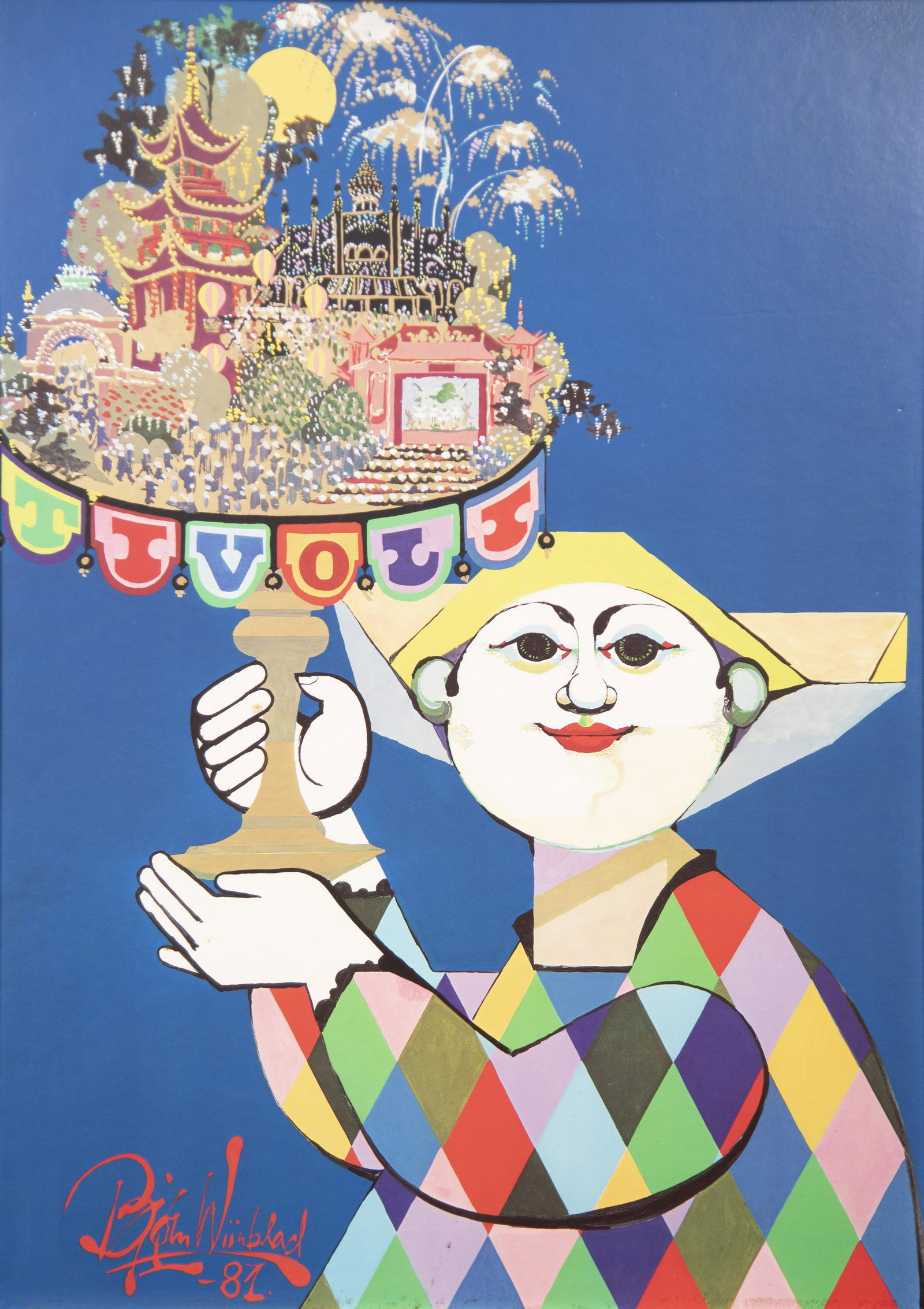 Bjorn Wiinblad, Denmark/ Switzerland (1918-2006),: Bjorn Wiinblad Denmark/ Switzerland, (1918-2006) Tivoli offset lithographis poster framed. 33 x 24 inches