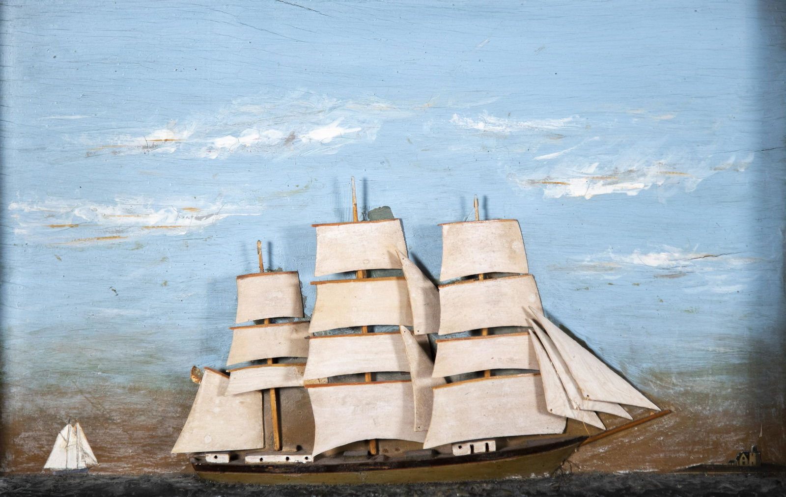 Two Folk Art Ship Dioramas of Clipper Ships, First Half (1 of 4)