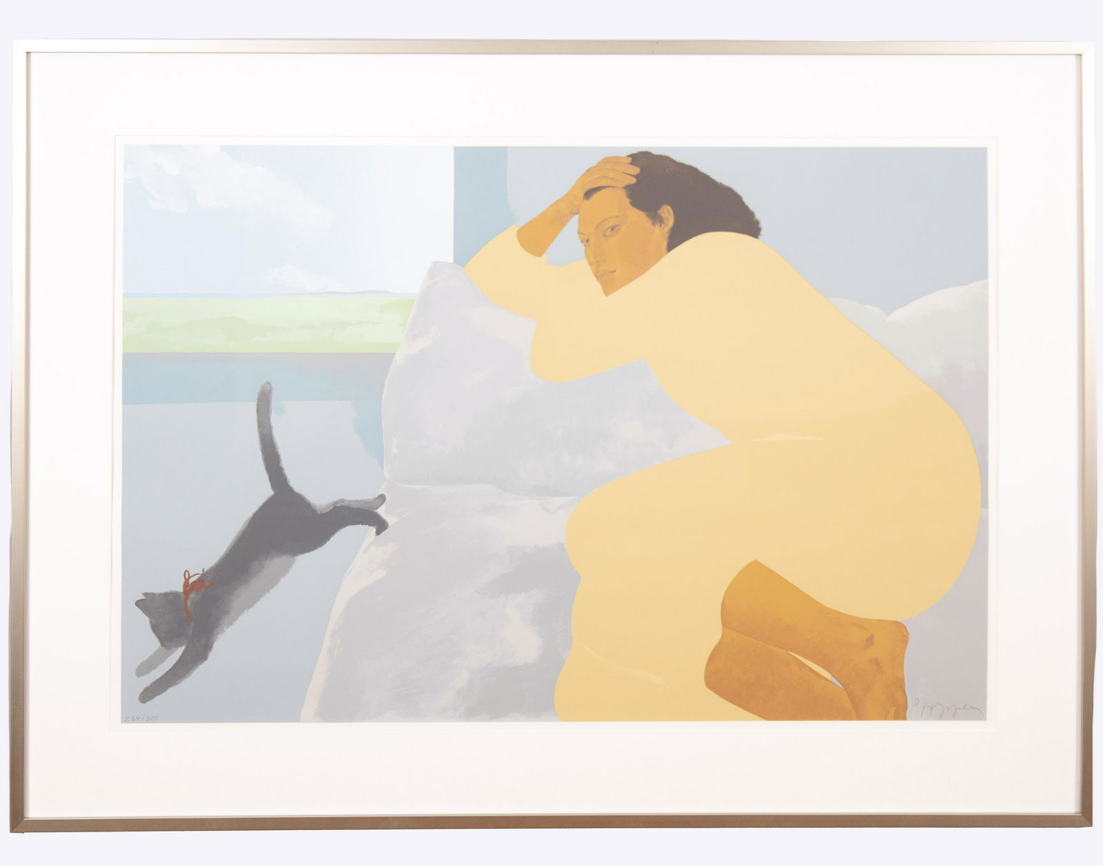 Pegge Hopper, American (b. 1936), Woman with Cat, (1 of 4)