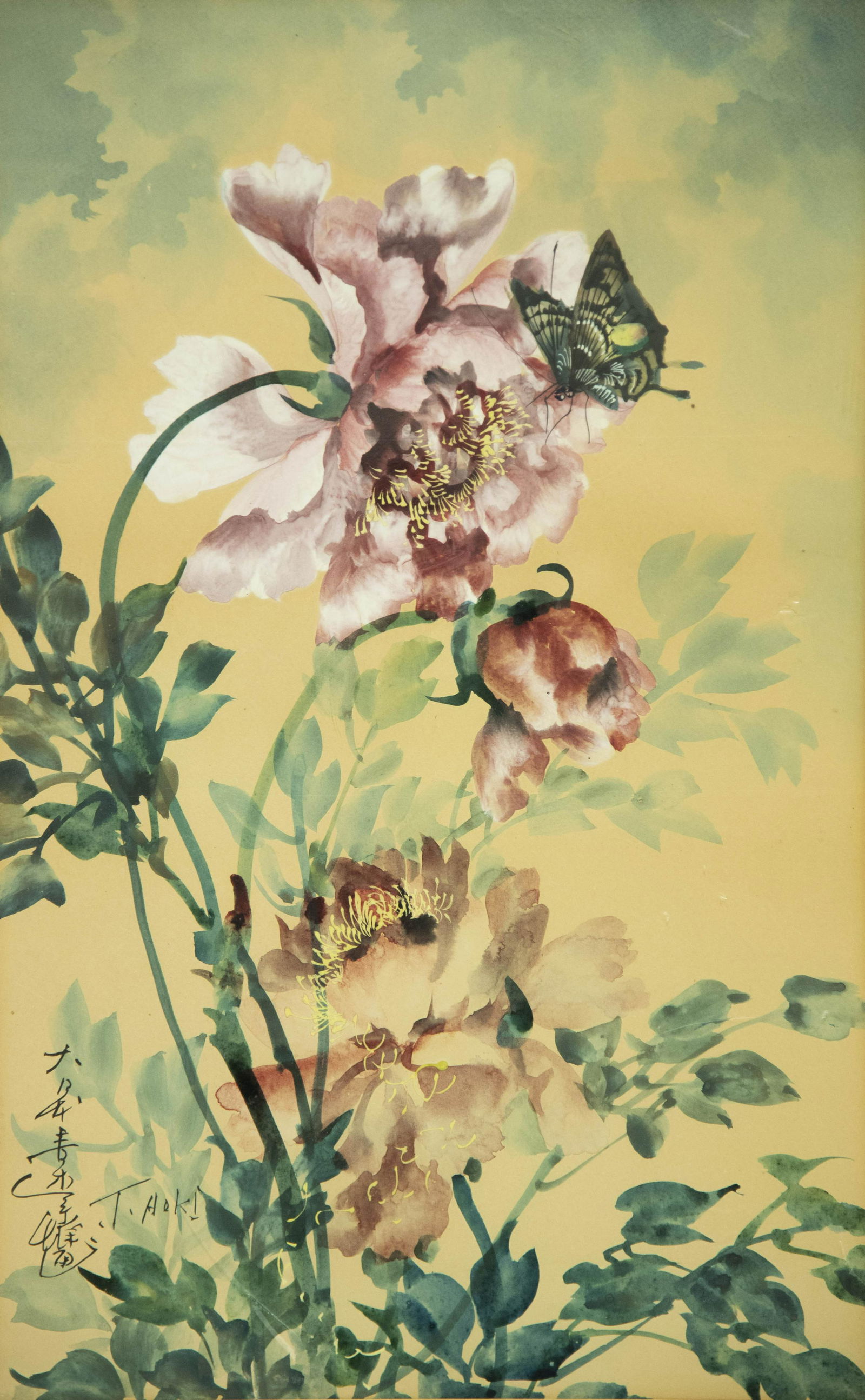 Toshio Aoki, Japan (1854-1912), Poppies and Butterfly, (1 of 3)