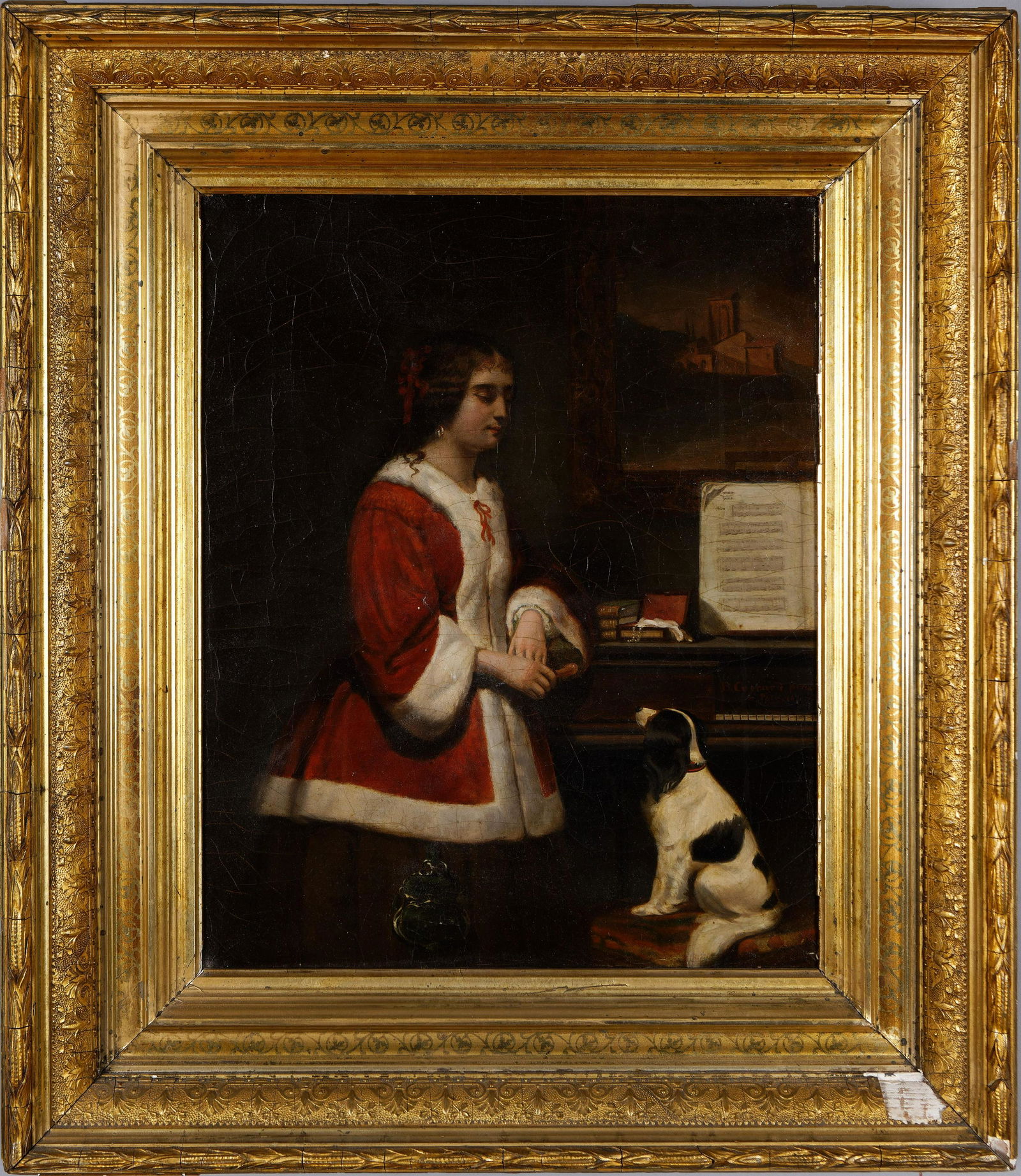 , French School 18th Century, Girl and Cavalier Spaniel (1 of 3)