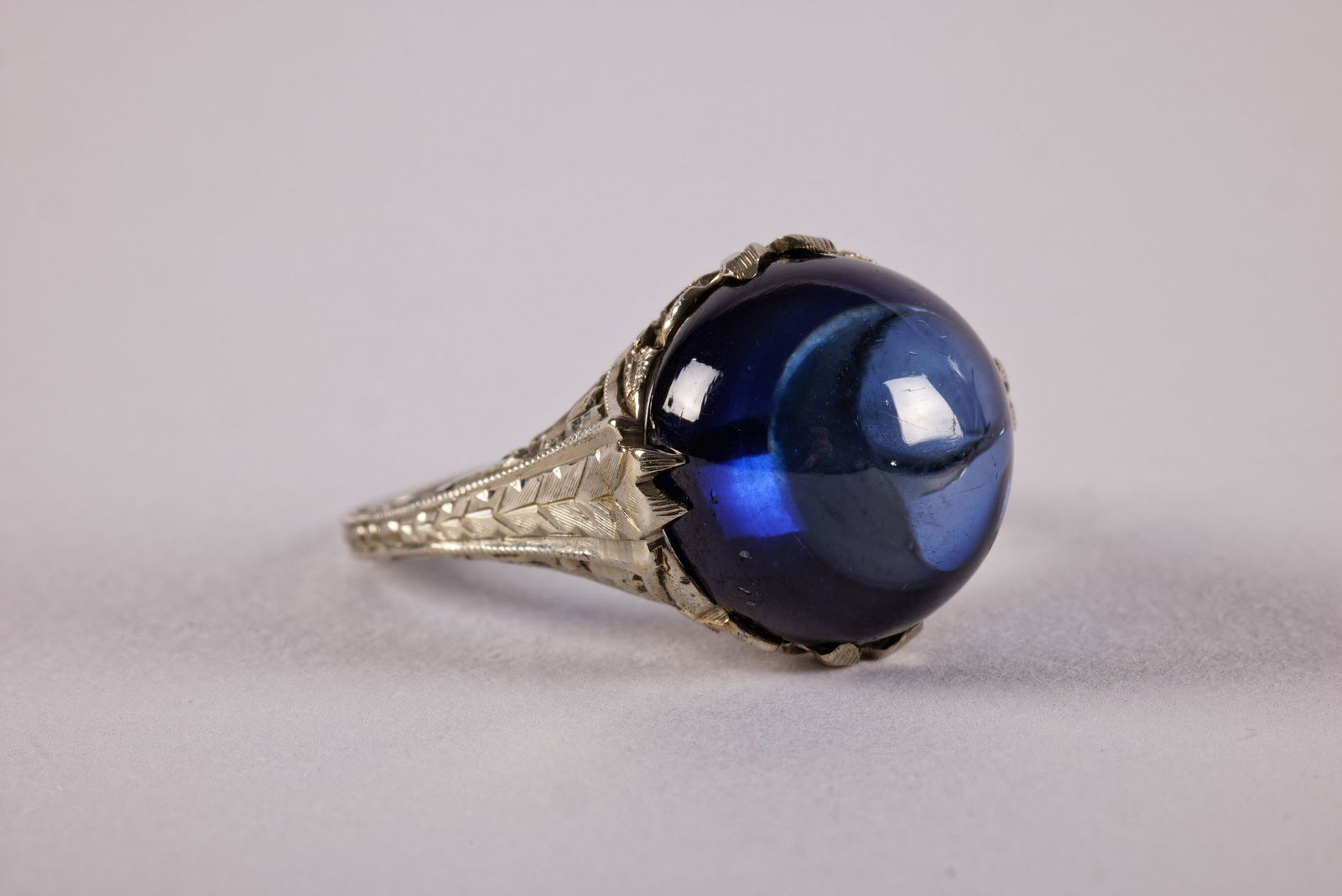 Victorian White Gold Synthetic Sapphire Ring (1 of 2)