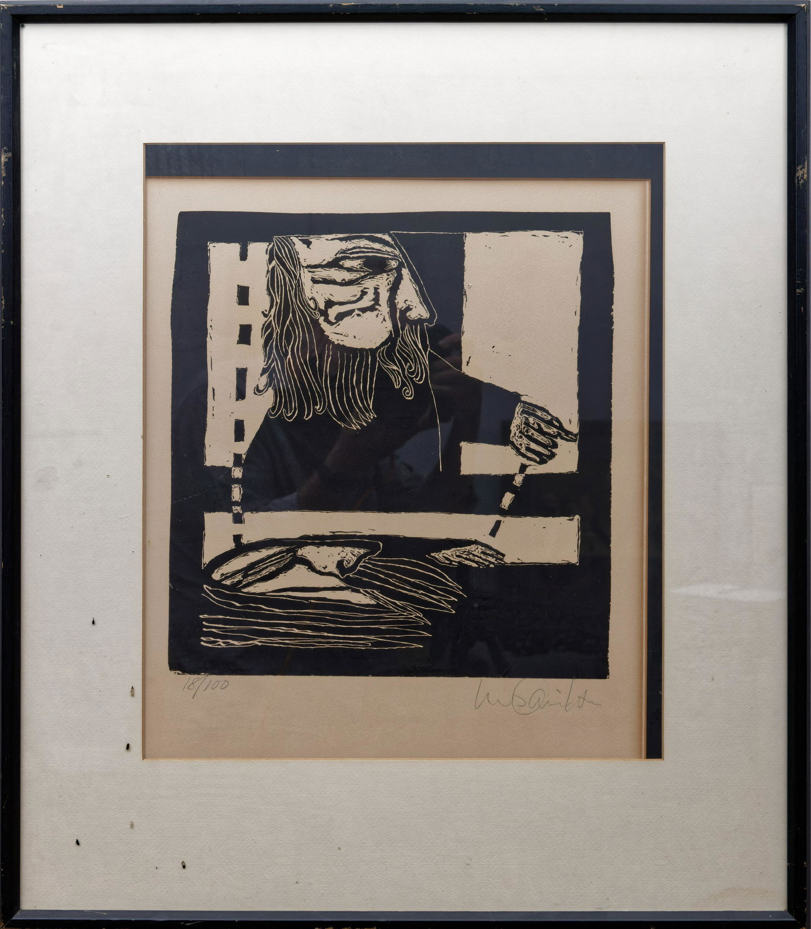 Luis Camnitzer, German/Uruguayan 1937-, woodblock print: Luis CamnitzerGerman/Uruguayan, 1937-woodblock print on paperwoodblock print from the series "Illustrates Martin Buber based on Buber's ''Tales of the Hasidim: The Early Masters".print signe