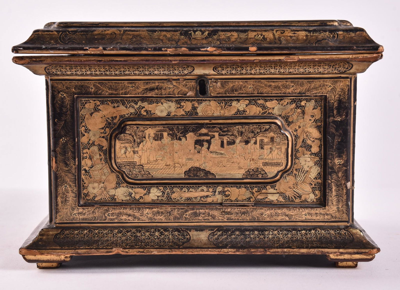 An Antique Chinese Export Tea Caddy, Black with Gilt (1 of 4)