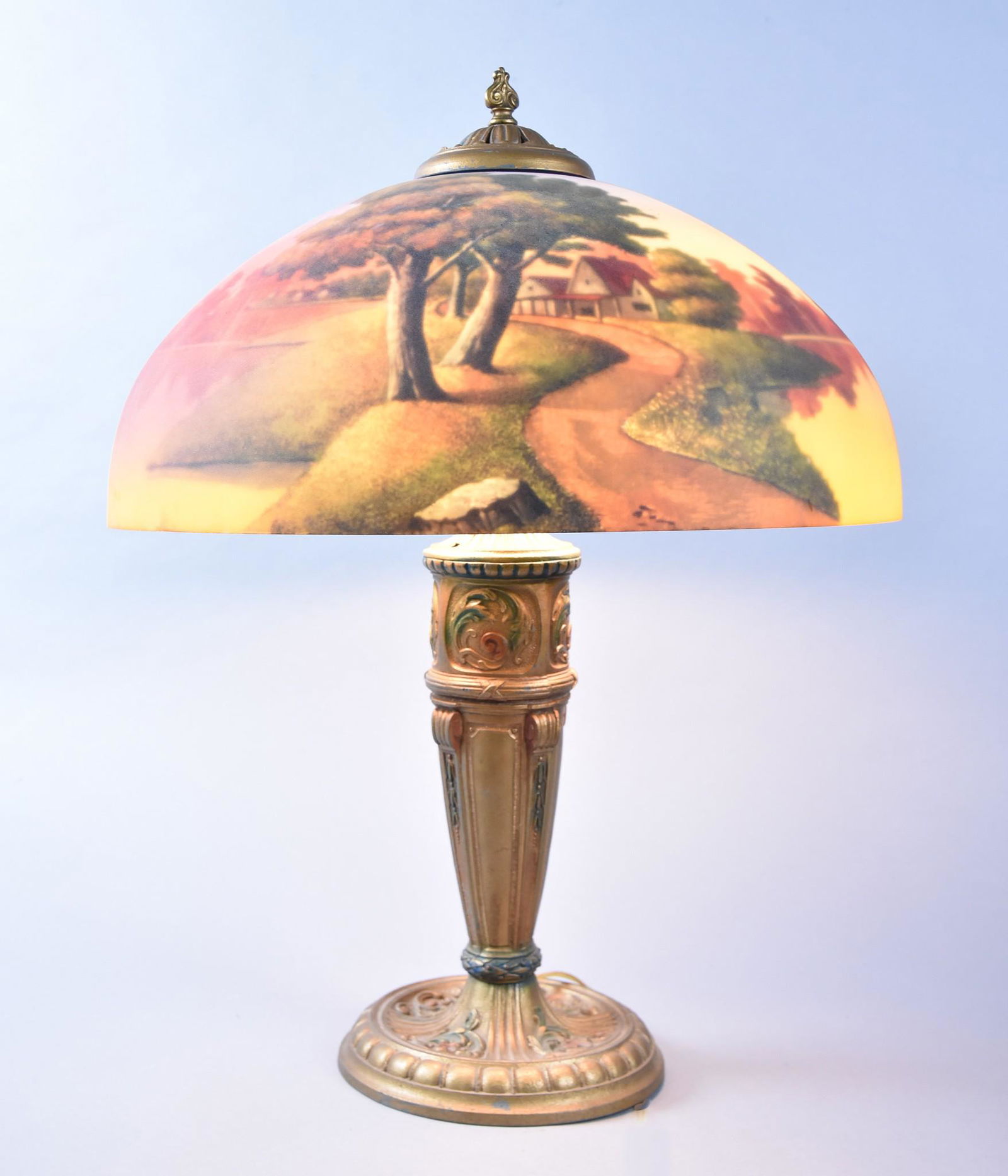 An Early 20th Century Reverse Painted Glass Table Lamp (1 of 2)