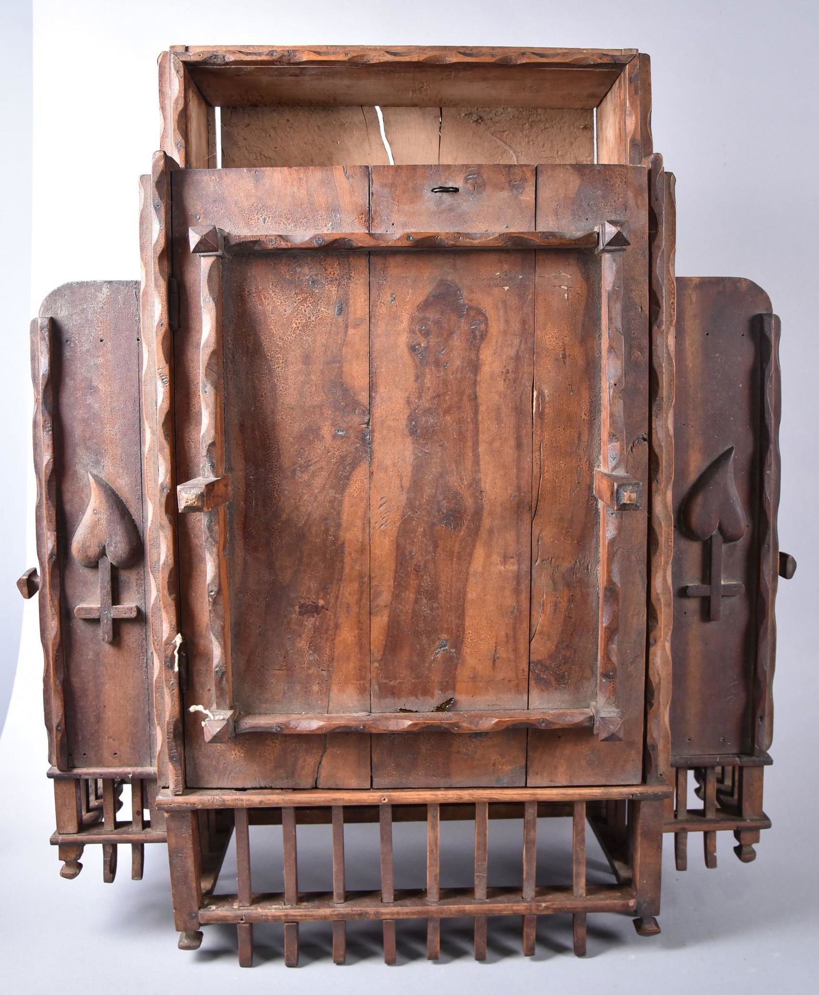 Folk Art Carved Wall Cabinet with Doors and Drawers (1 of 3)