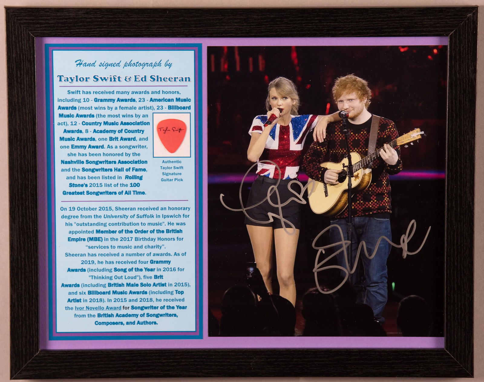 Taylor Swift And Ed Sheeran Signed Photo/ Pick. (1 of 2)