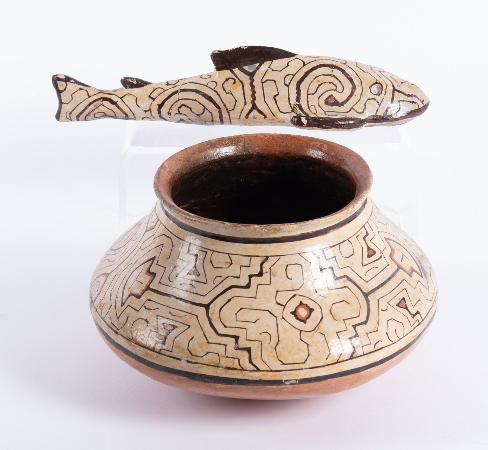 Shipibo Polychrome Pottery Jar and Fish (two pieces) (1 of 7)