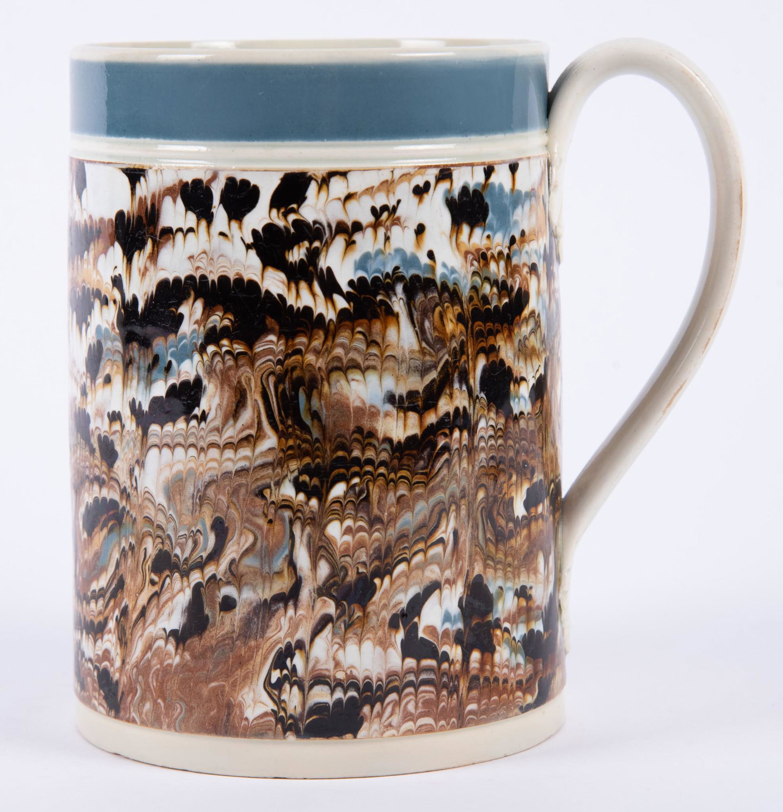 An Interesting and Large Antique Mochaware Handled Mug (1 of 4)