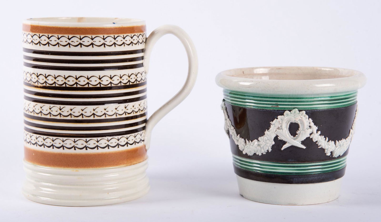 An Antique Mochaware Mug, with an Antique Planter Mug (1 of 3)