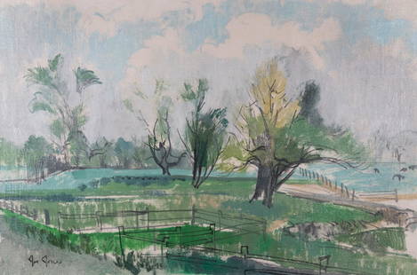 Joe Jones, Missouri (1909-1963), Landscape with River,: Joe JonesMissouri, (1909-1963)Landscape with Riveroil on canvassigned lower left, framed.24 x 36 inches