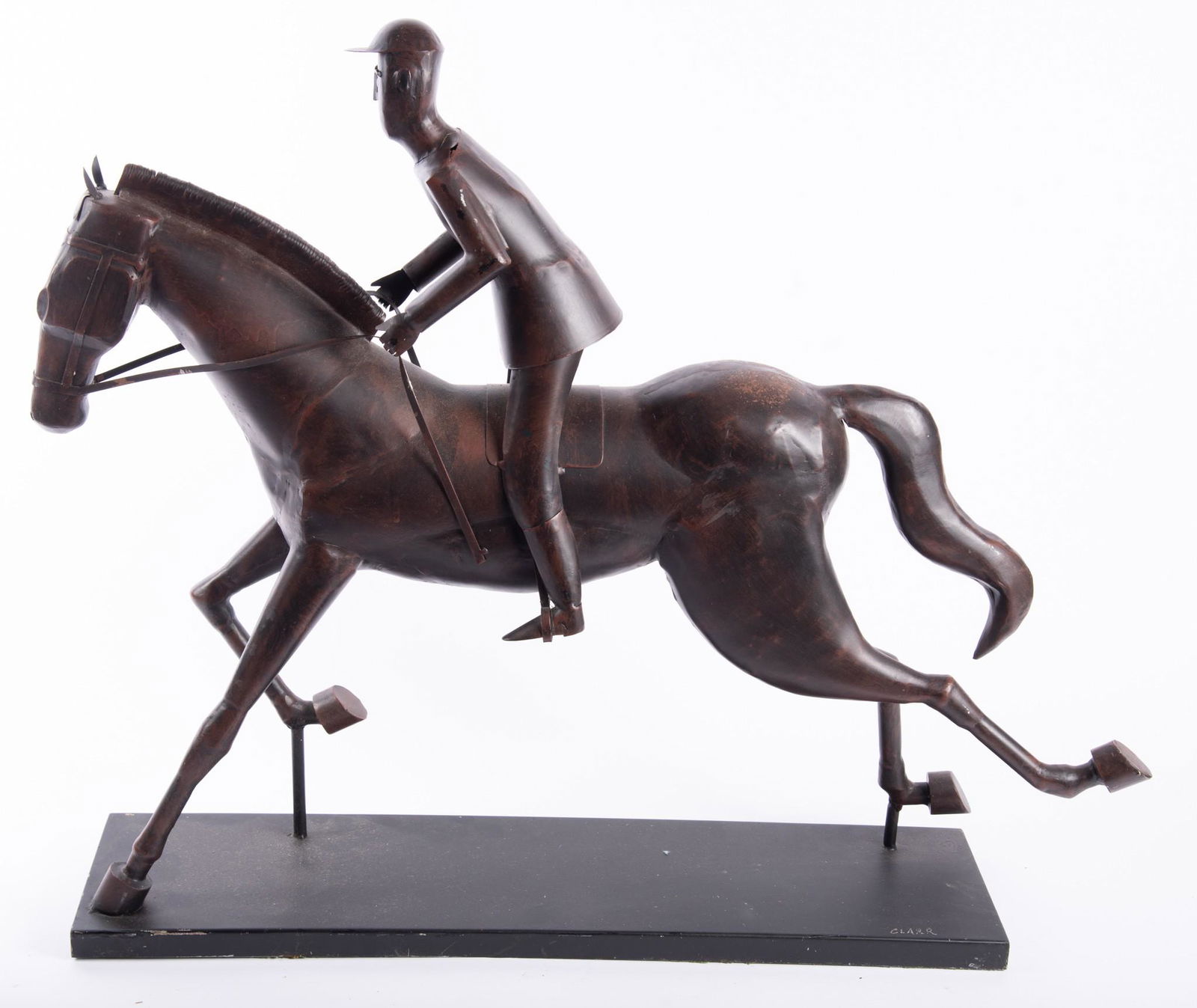 Folk Art Tin Horse and Rider, signed Clarr (1 of 6)