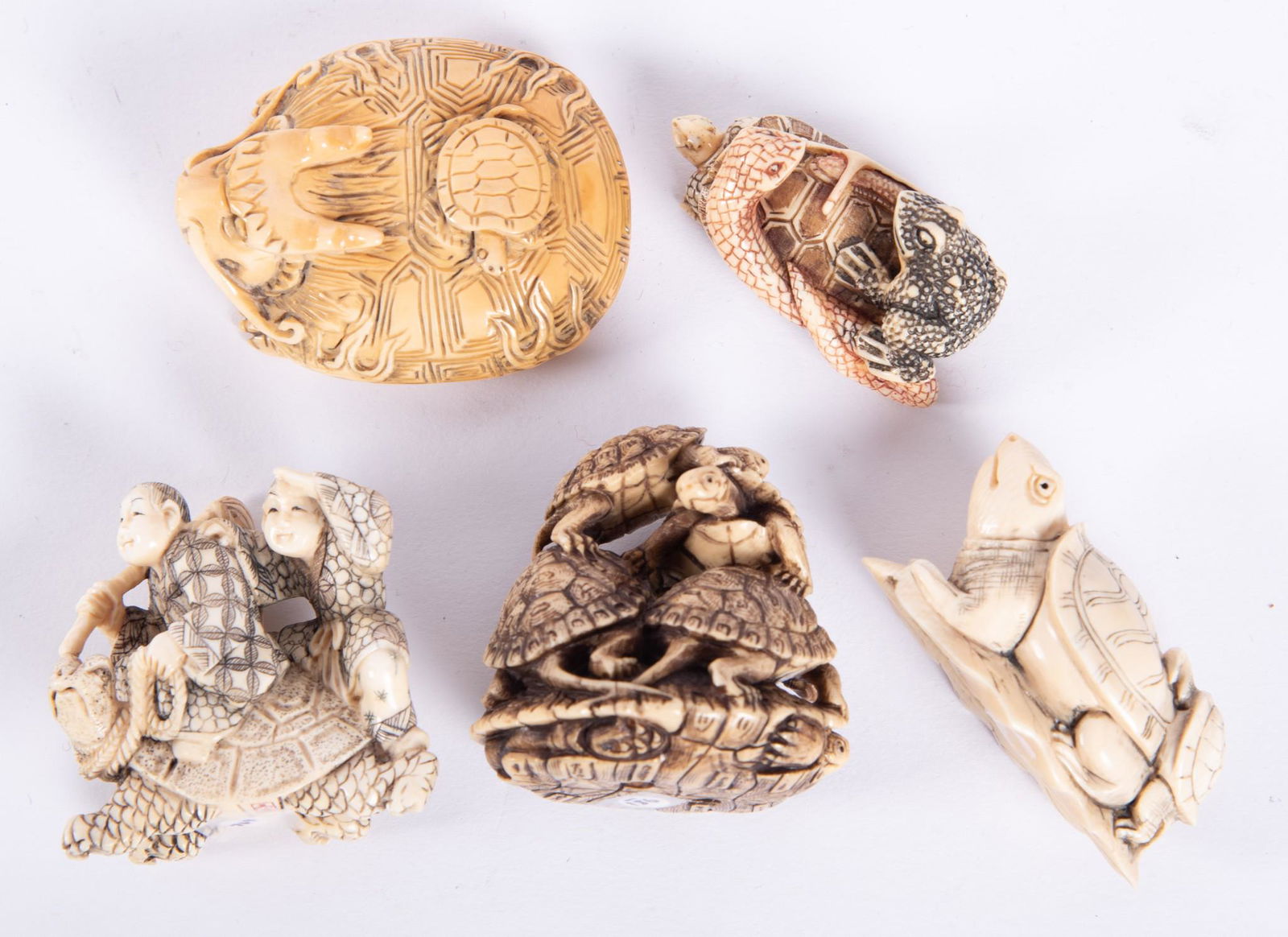 Five Antique Ivory Netsukes, all Turtles in some form (1 of 5)