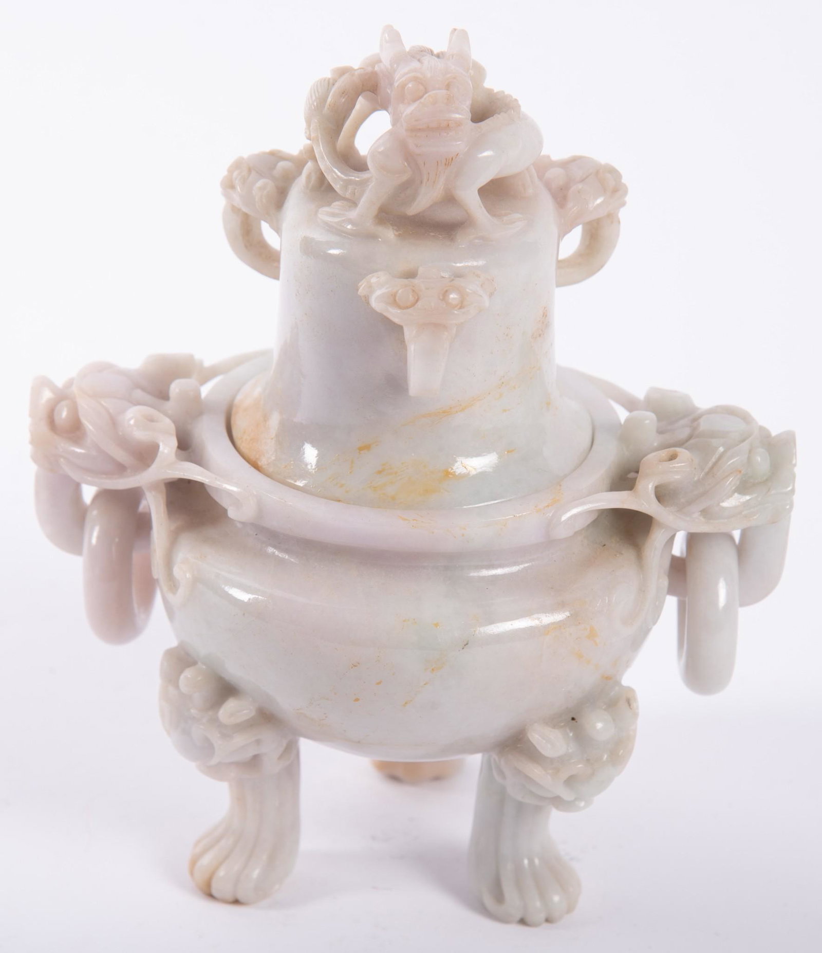 White Opaque Jade Censor with Dragon Carvings (1 of 8)