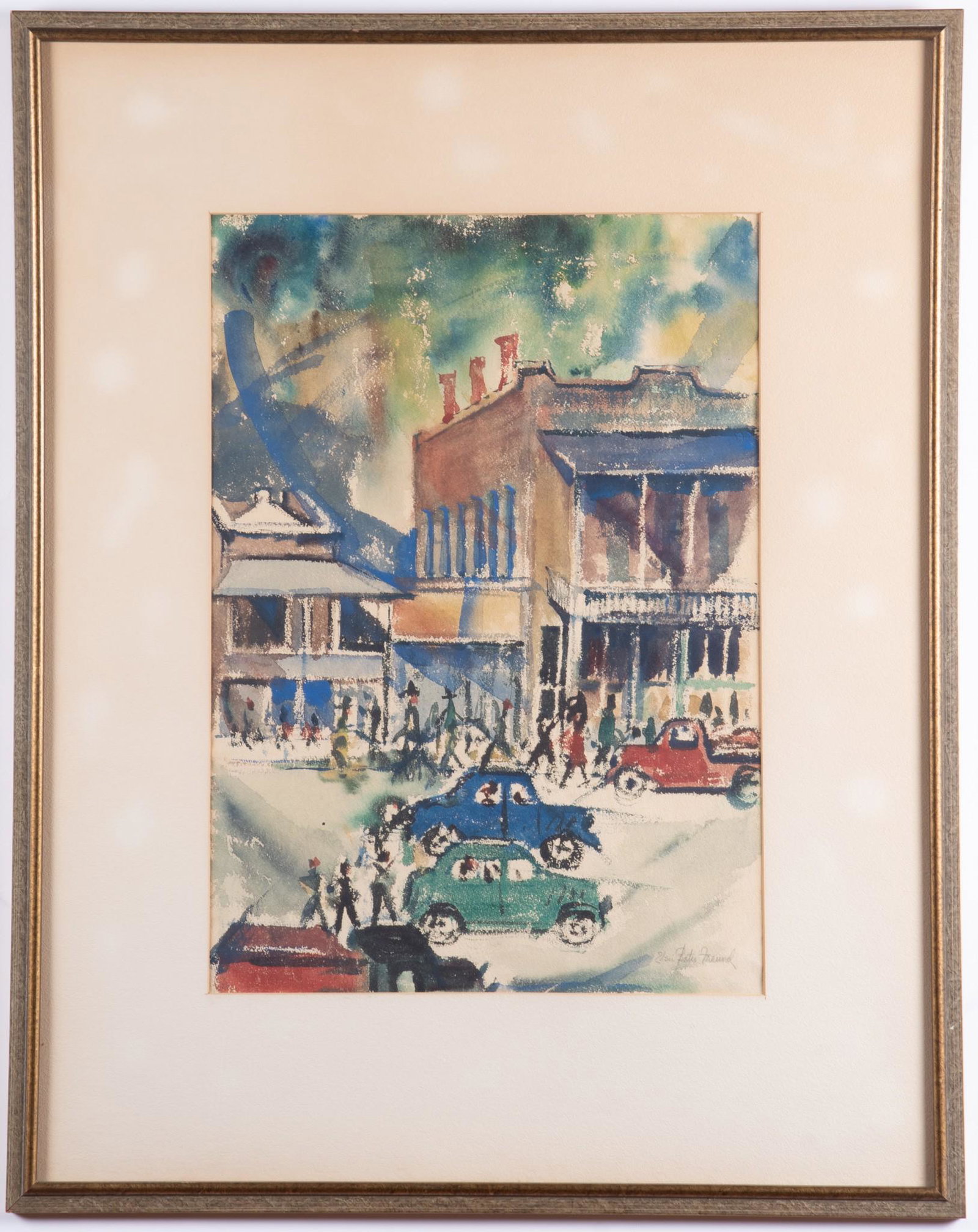 Elsie Marie Bates Freund, Arkansas, Florida: Elsie Marie Bates Freund Arkansas, Florida, (1907-2001) Street Scene, Eureka Springs watercolor on paper signed lower right, framed.