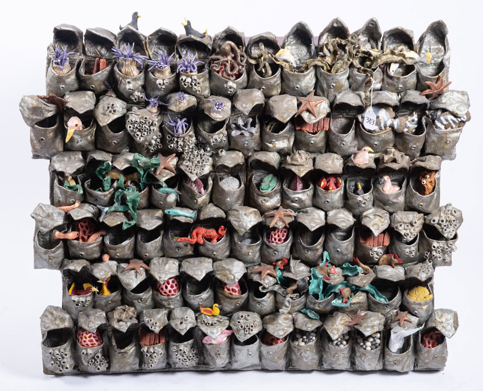 Michael Isen, New Jersey , Fisherman's Vest, mixed: Michael Isen New Jersey Fisherman's Vest mixed media, canvas, paint and ceramic Provenance: a corporate collection 33 x 38 x 5 inches