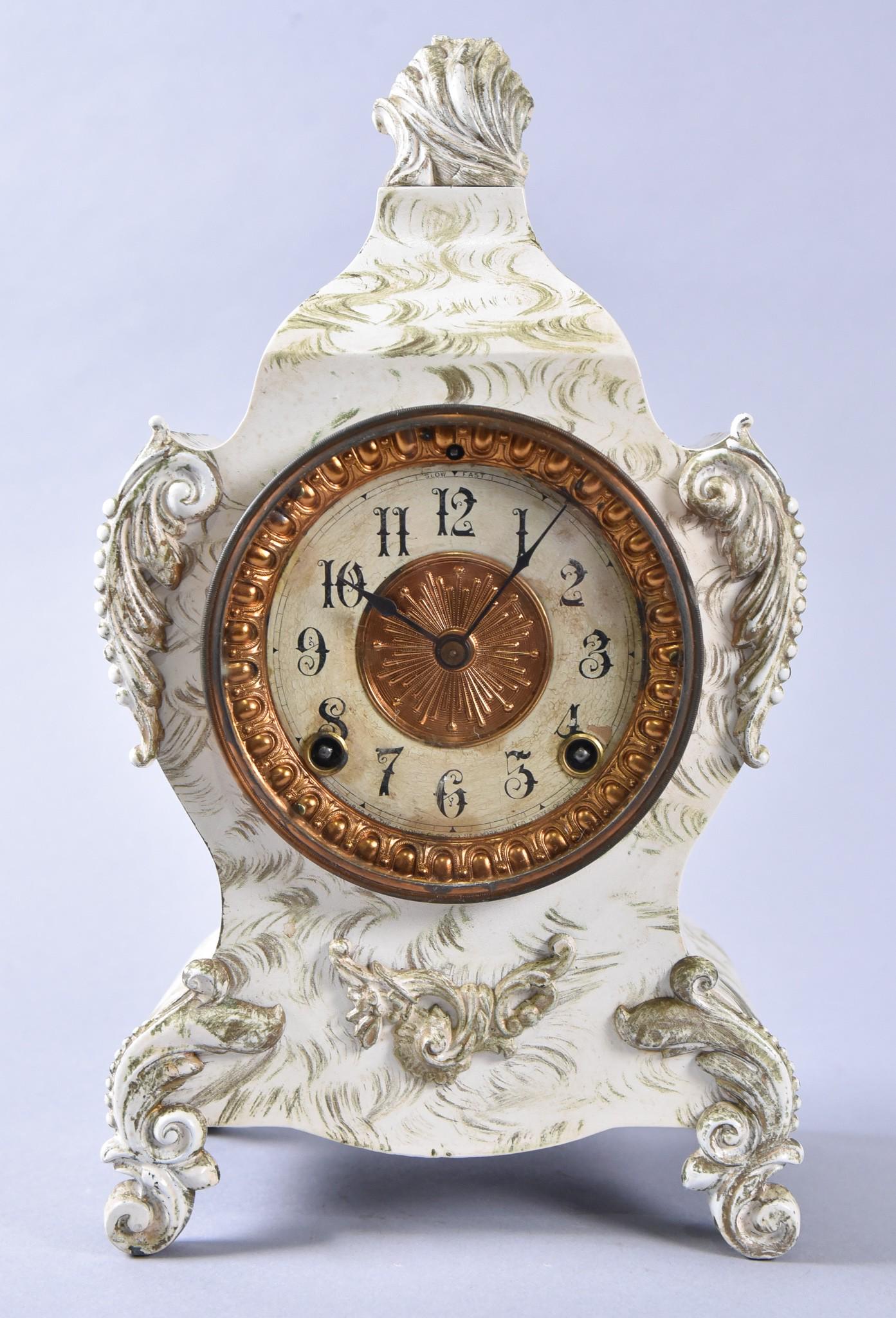 An American Ansonia Painted Metal Mantel Clock (1 of 2)