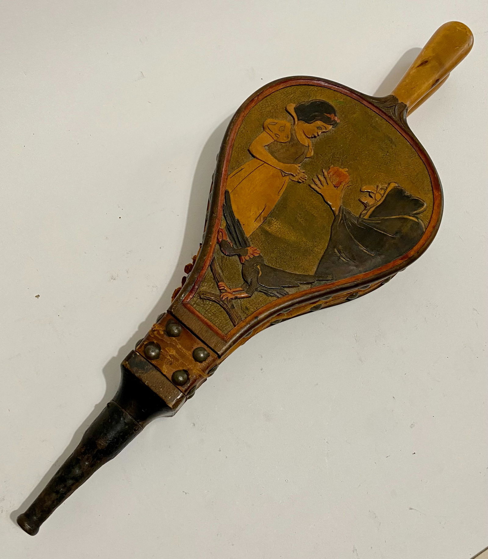 Vintage Carved and Painted Wood Fireplace Bellows (1 of 5)