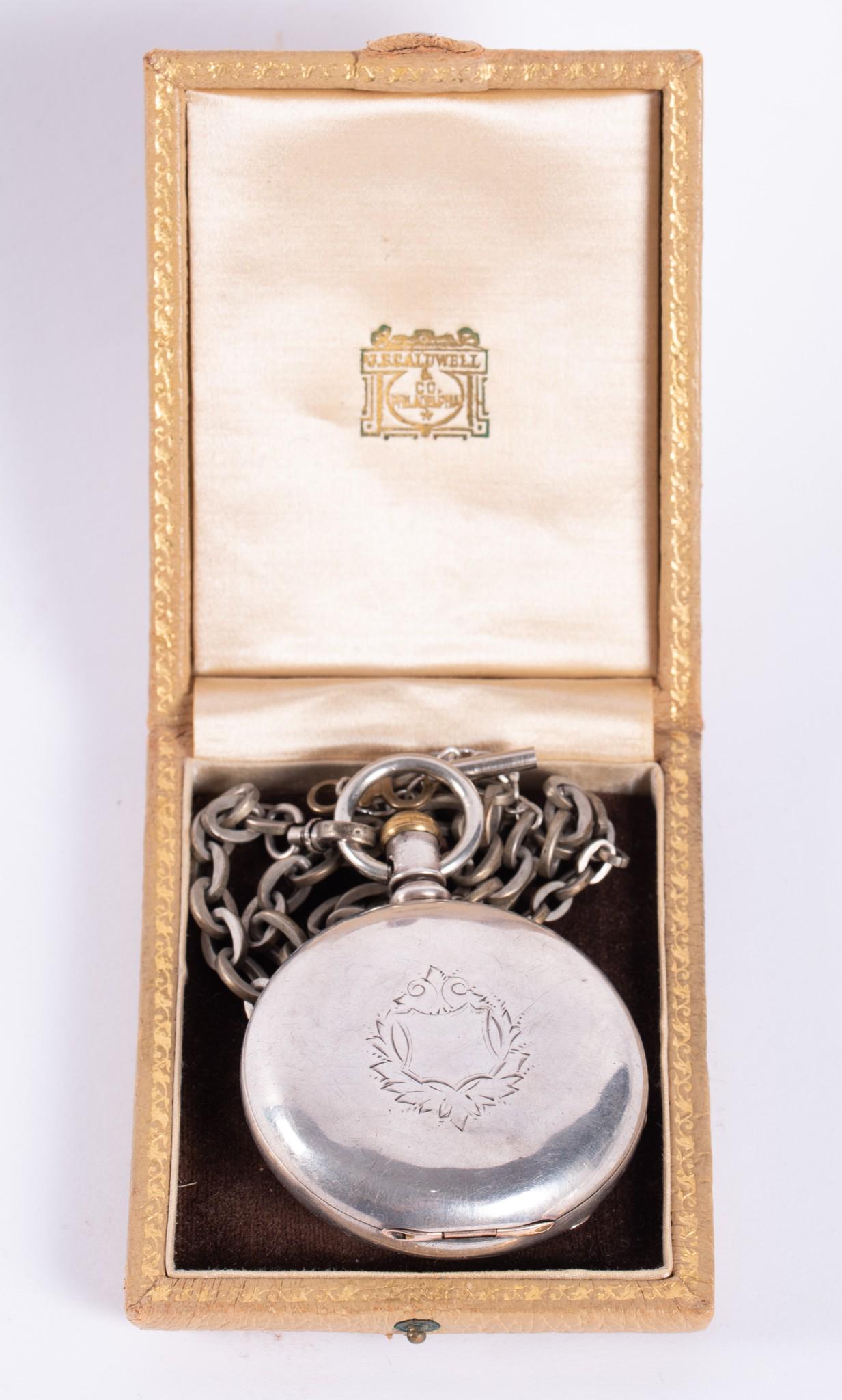 Elgin 1870 Solid Silver Pocket Watch: Elgin 1870 Solid Silver Pocket Watch with key and fob in Moroccan Case