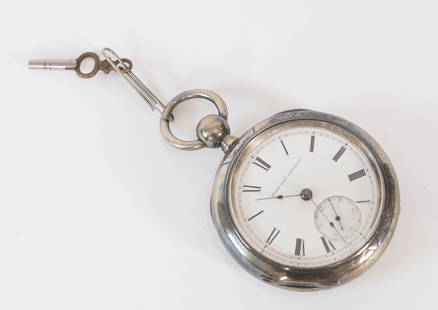 Elgin Watch Company Pocketwatch, Circa 1904: Elgin Watch Company Pocketwatch, Circa 1904 nickel finish, coin silver key wind with the attached key pocket watch. Roman numerals. Not running.